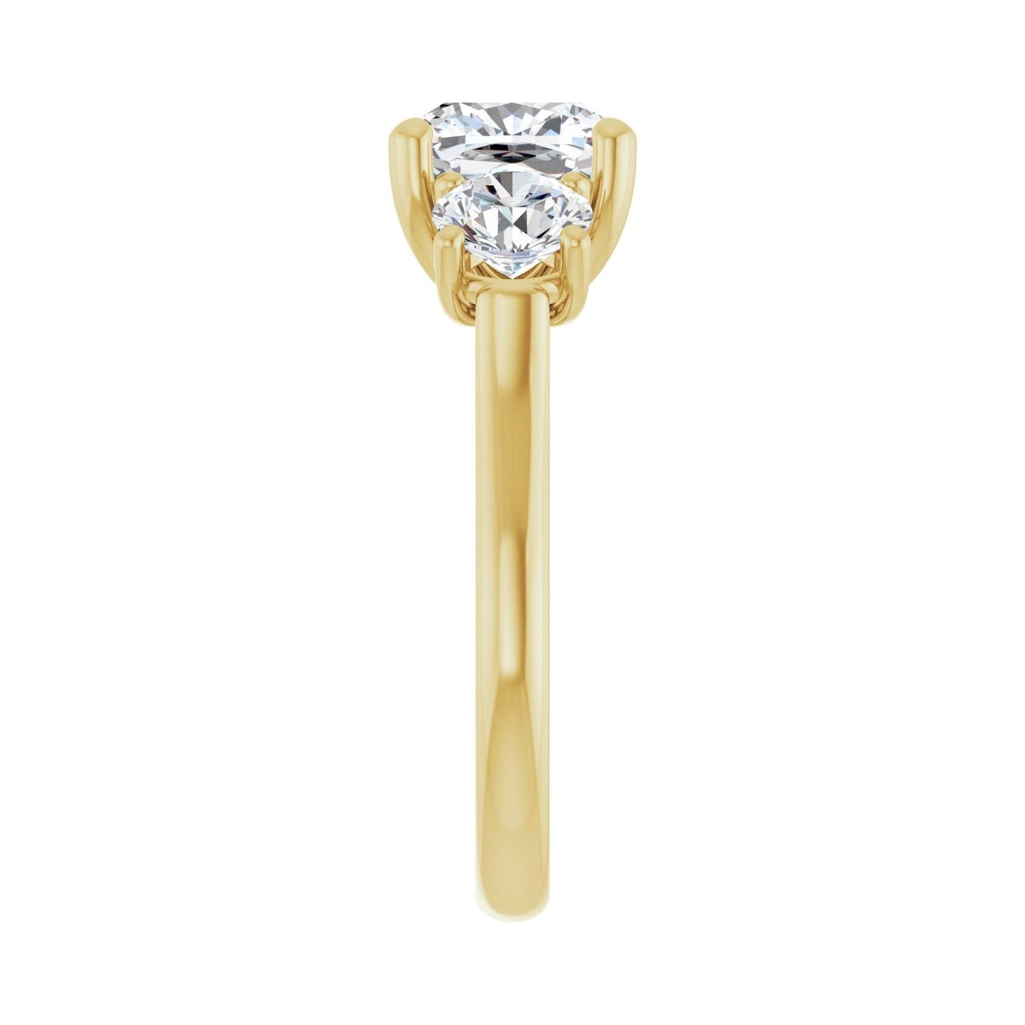 Cushion Three-Stone Engagement Ring | Metal Type=14K Yellow Gold | Center Stone Size=3 CT | Image 4