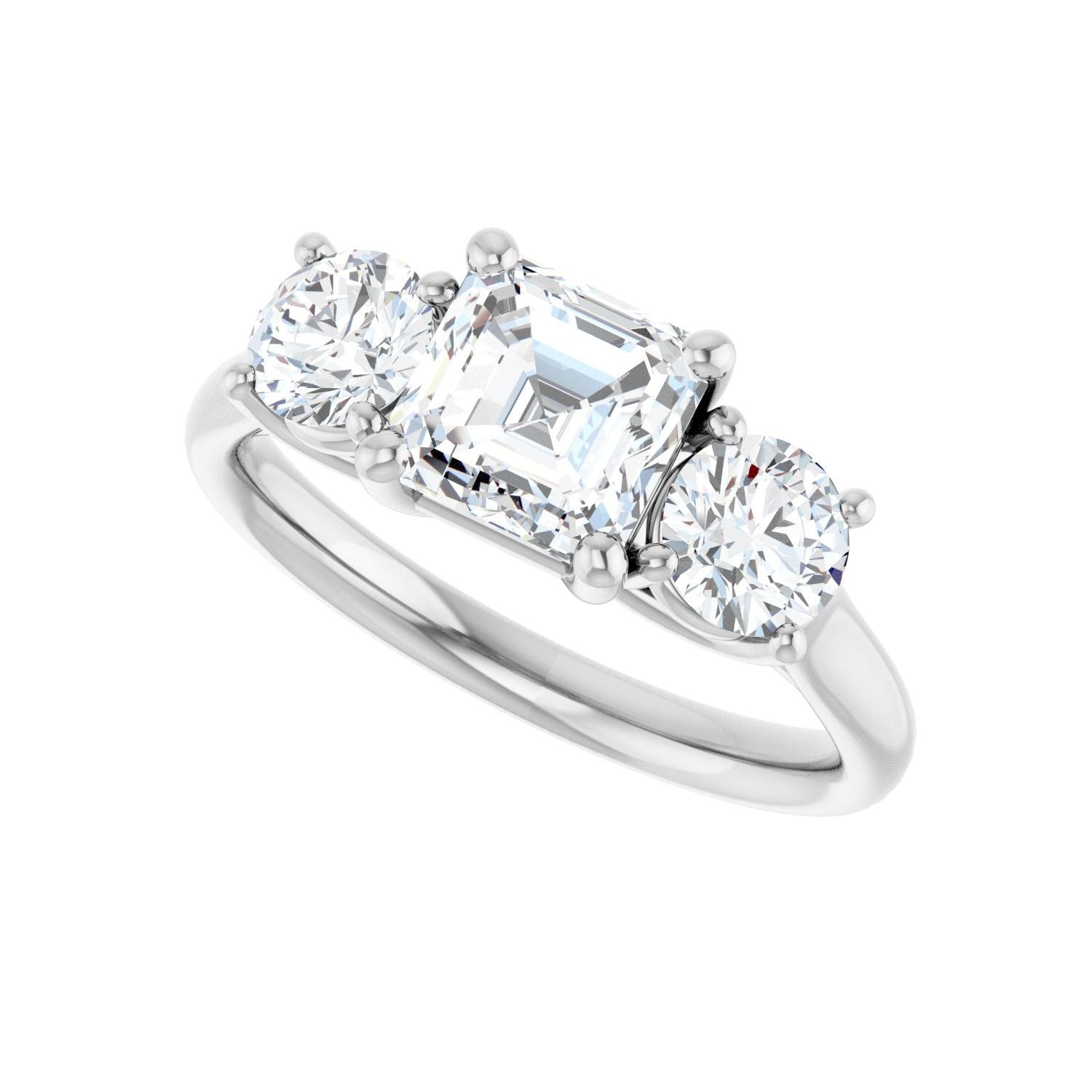 Asscher Three-Stone Engagement Ring | Metal Type=14K White Gold | Center Stone Size=1 CT | Image 5
