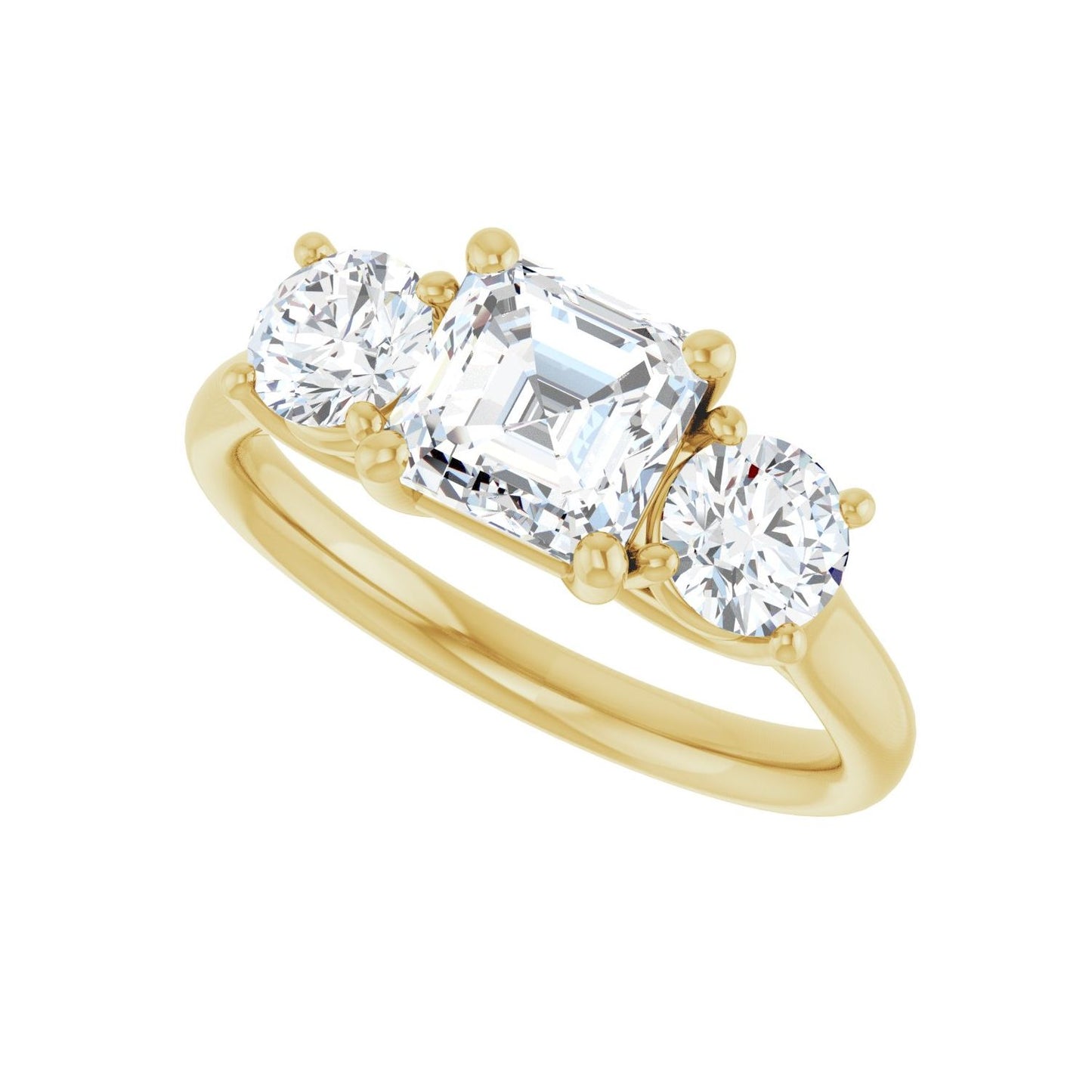 Asscher Three-Stone Engagement Ring | Metal Type=14K Yellow Gold | Center Stone Size=1 CT | Image 5