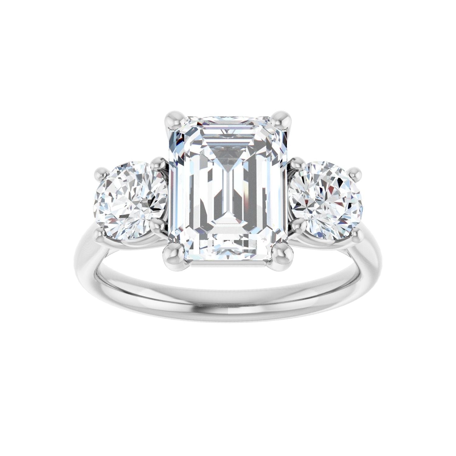 Emerald Three-Stone Engagement Ring | Metal Type=14K White Gold | Center Stone Size=2.5 CT | Image 3