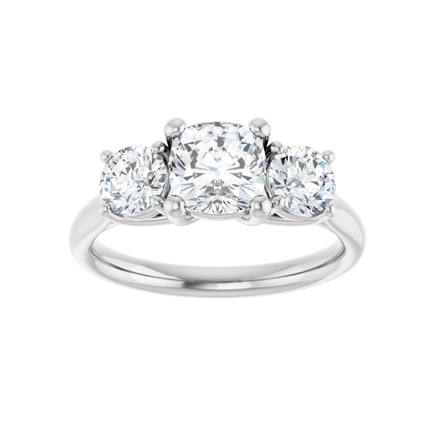 Cushion Three-Stone Engagement Ring | Metal Type=14K White Gold | Center Stone Size=1 CT | Image 3