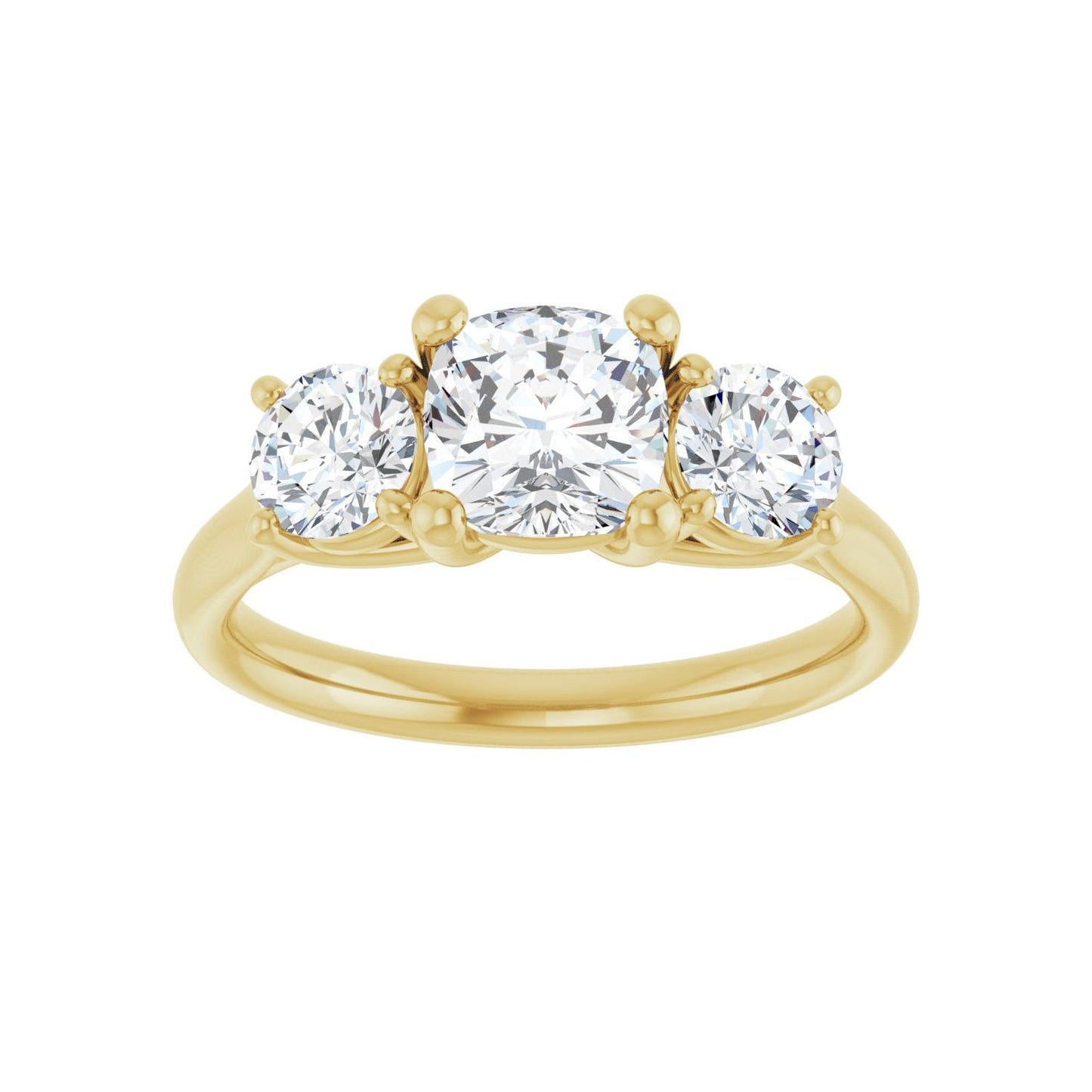 Cushion Three-Stone Engagement Ring | Metal Type=14K Yellow Gold | Center Stone Size=1 CT | Image 3