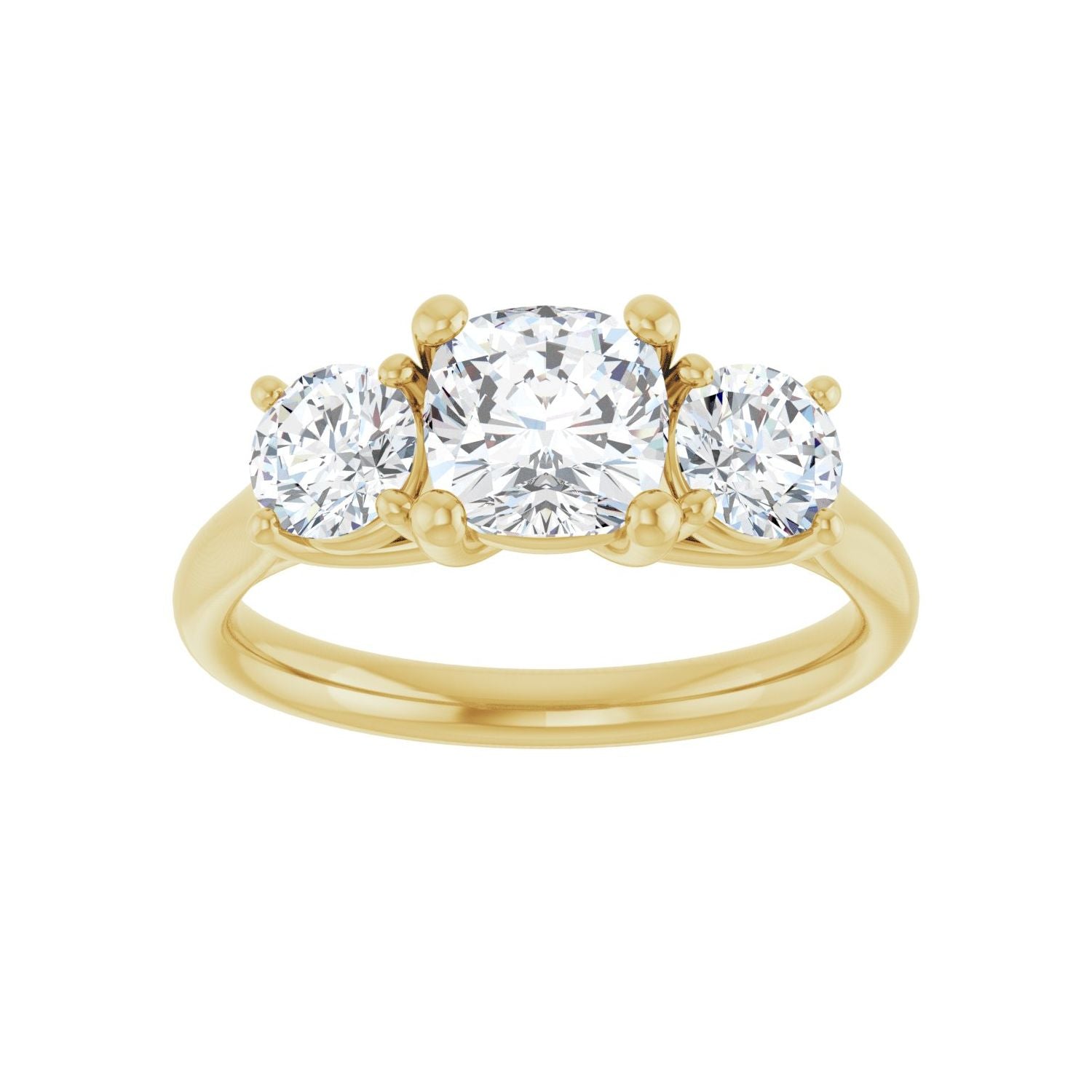 Cushion Three-Stone Engagement Ring | Metal Type=14K Yellow Gold | Center Stone Size=1 CT | Image 3