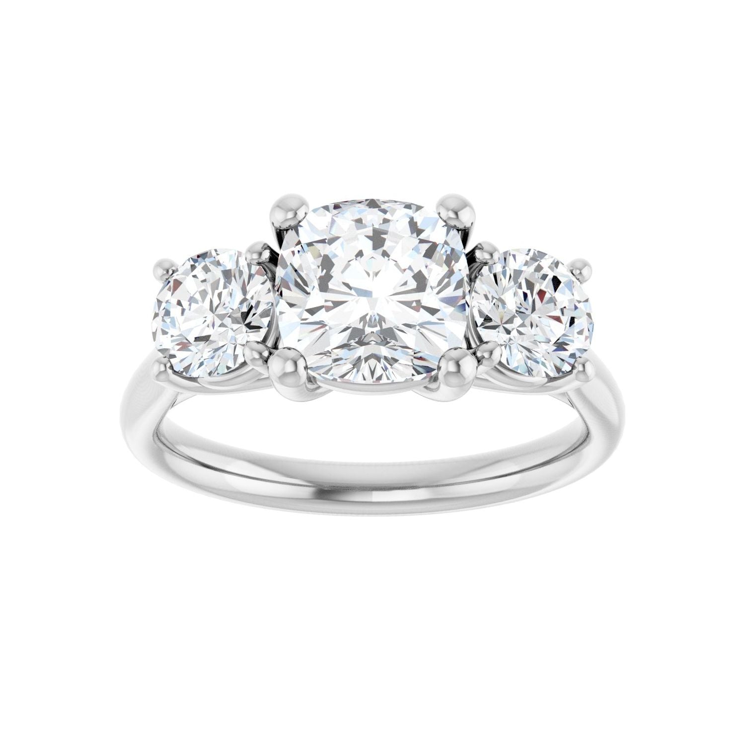 Cushion Three-Stone Engagement Ring | Metal Type=14K White Gold | Center Stone Size=2 CT | Image 3
