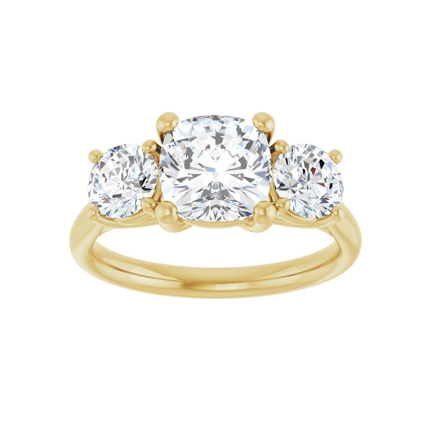 Cushion Three-Stone Engagement Ring | Metal Type=14K Yellow Gold | Center Stone Size=2 CT | Image 3