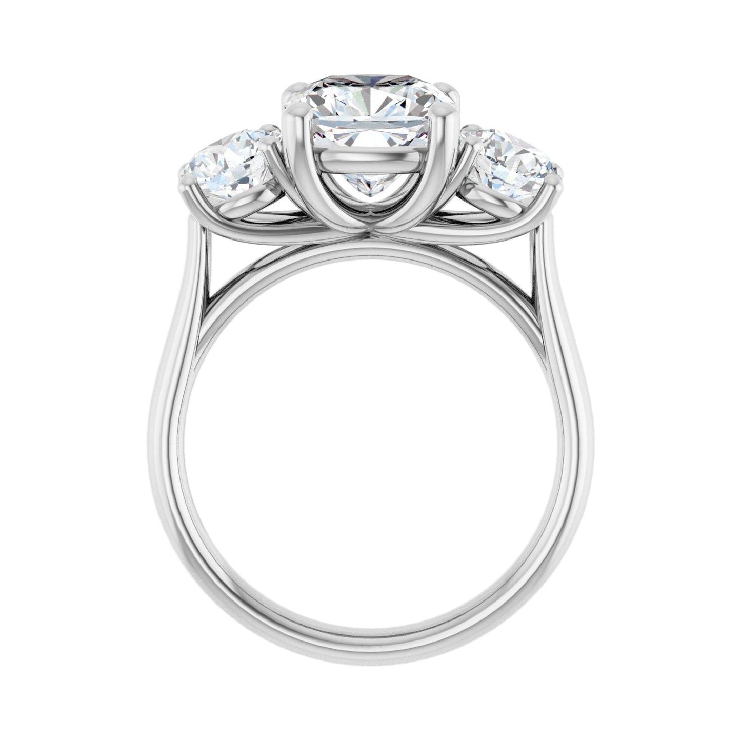 Cushion Three-Stone Engagement Ring | Metal Type=14K White Gold | Center Stone Size=3 CT | Image 2