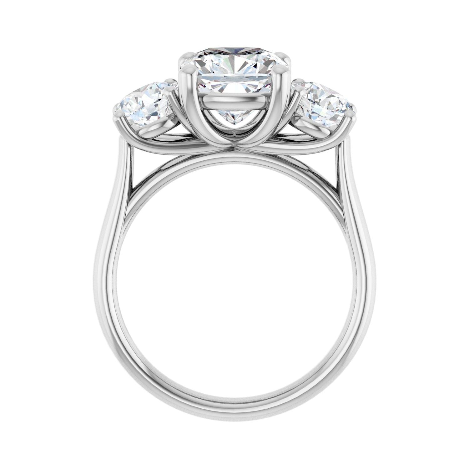 Cushion Three-Stone Engagement Ring | Metal Type=14K White Gold | Center Stone Size=3 CT | Image 2