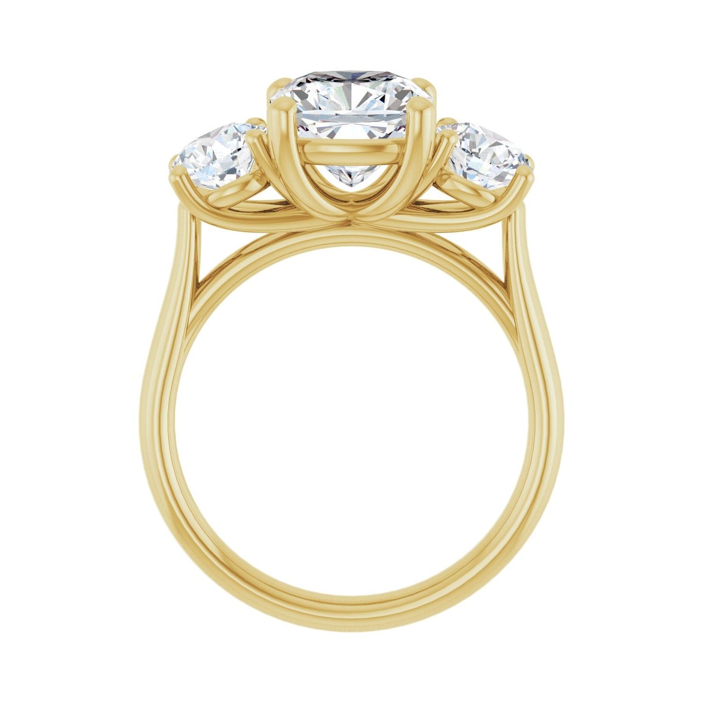 Cushion Three-Stone Engagement Ring | Metal Type=14K Yellow Gold | Center Stone Size=3 CT | Image 2