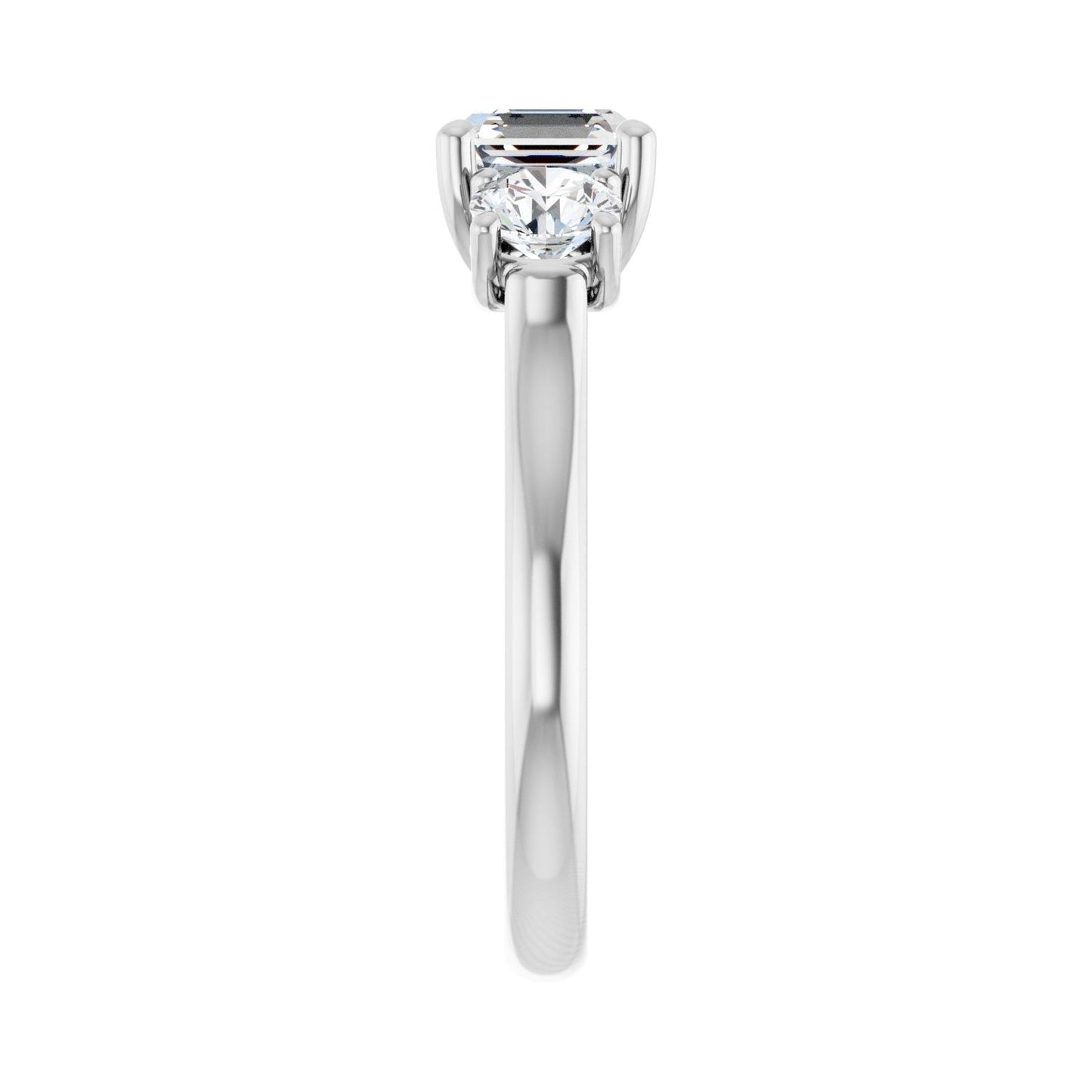 Asscher Three-Stone Engagement Ring | Metal Type=14K White Gold | Center Stone Size=1 CT | Image 4