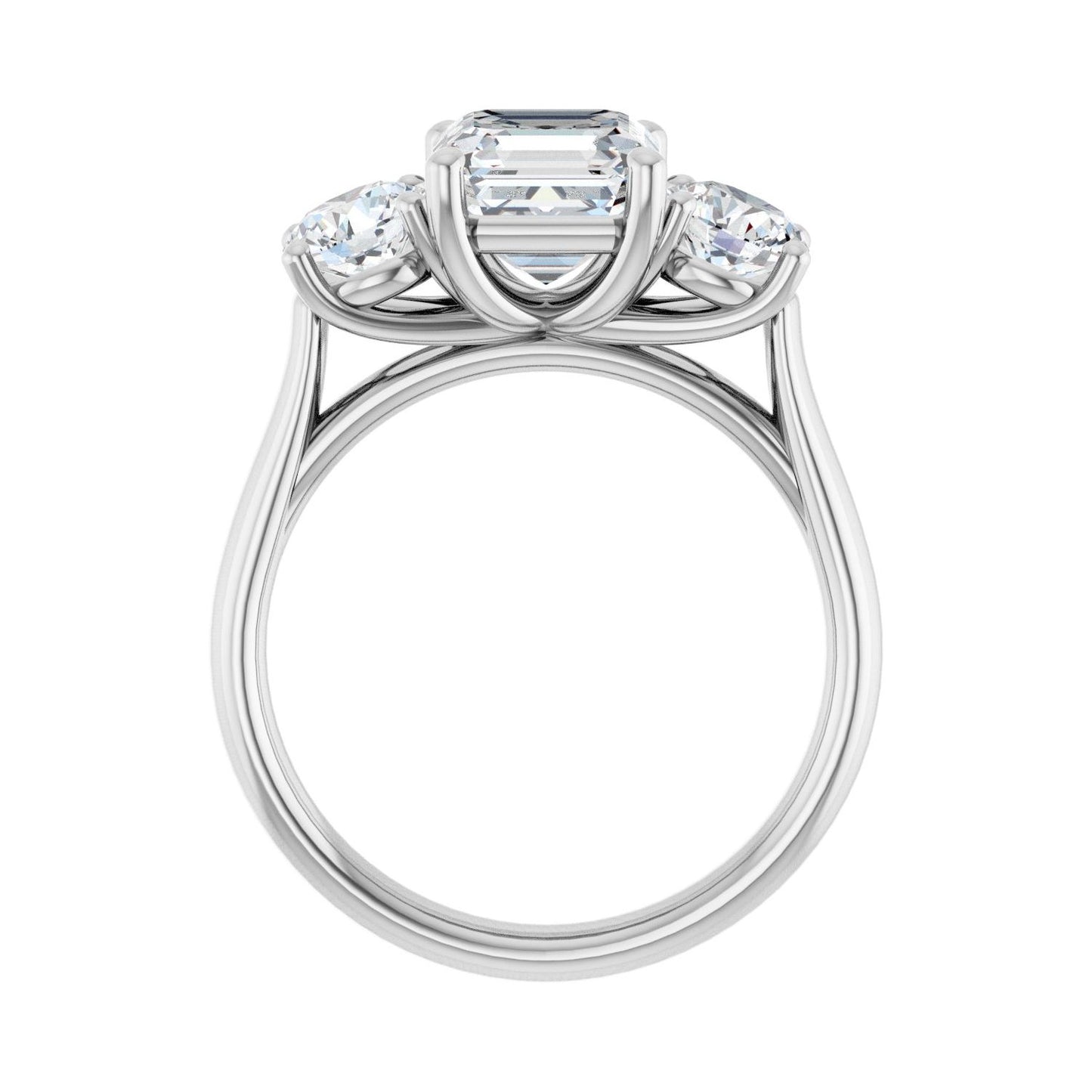 Asscher Three-Stone Engagement Ring | Metal Type=14K White Gold | Center Stone Size=2 CT | Image 2