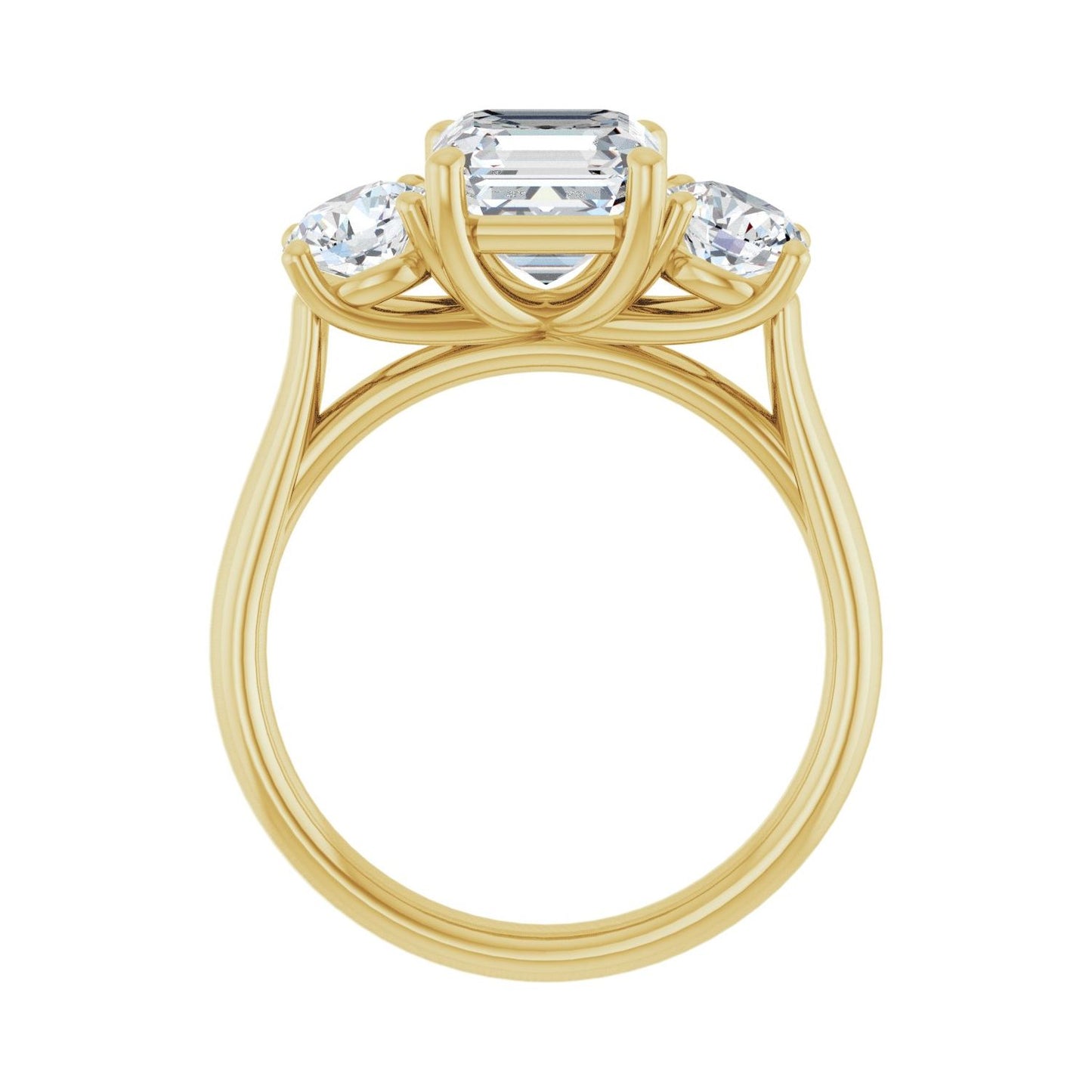 Asscher Three-Stone Engagement Ring | Metal Type=14K Yellow Gold | Center Stone Size=2 CT | Image 2