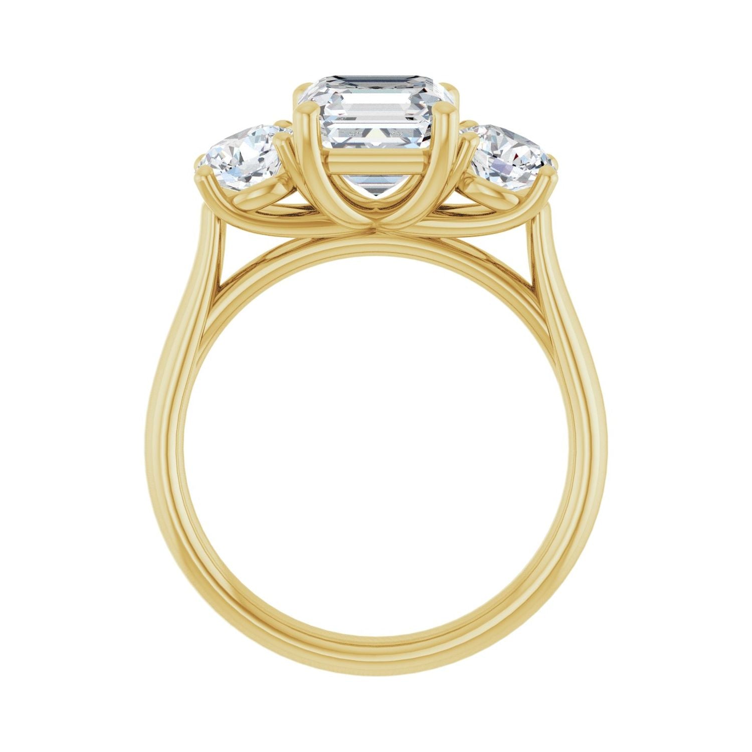 Asscher Three-Stone Engagement Ring | Metal Type=14K Yellow Gold | Center Stone Size=2 CT | Image 2