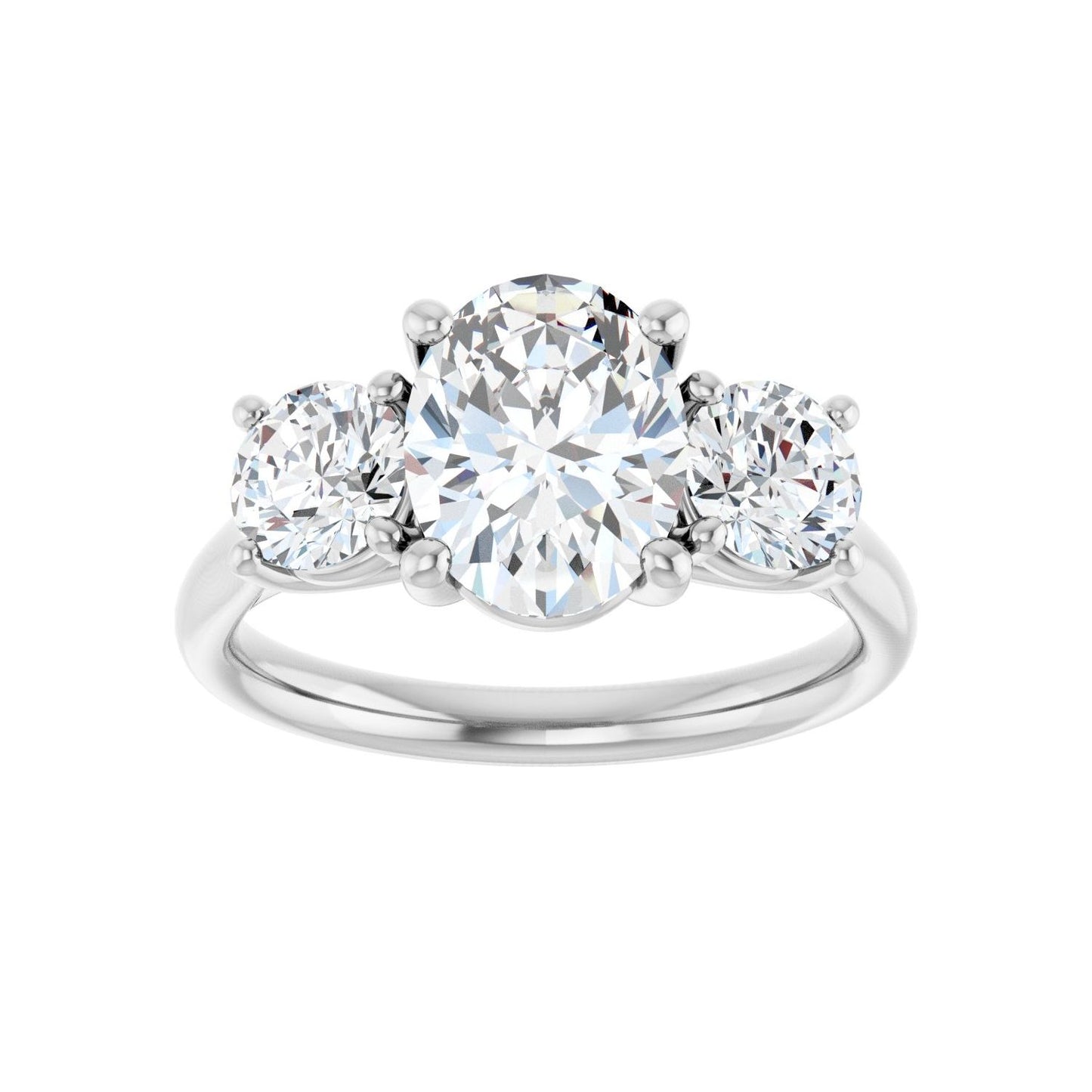 Oval Three-Stone Engagement Ring | Metal Type=14K White Gold | Center Stone Size=2 CT | Image 3