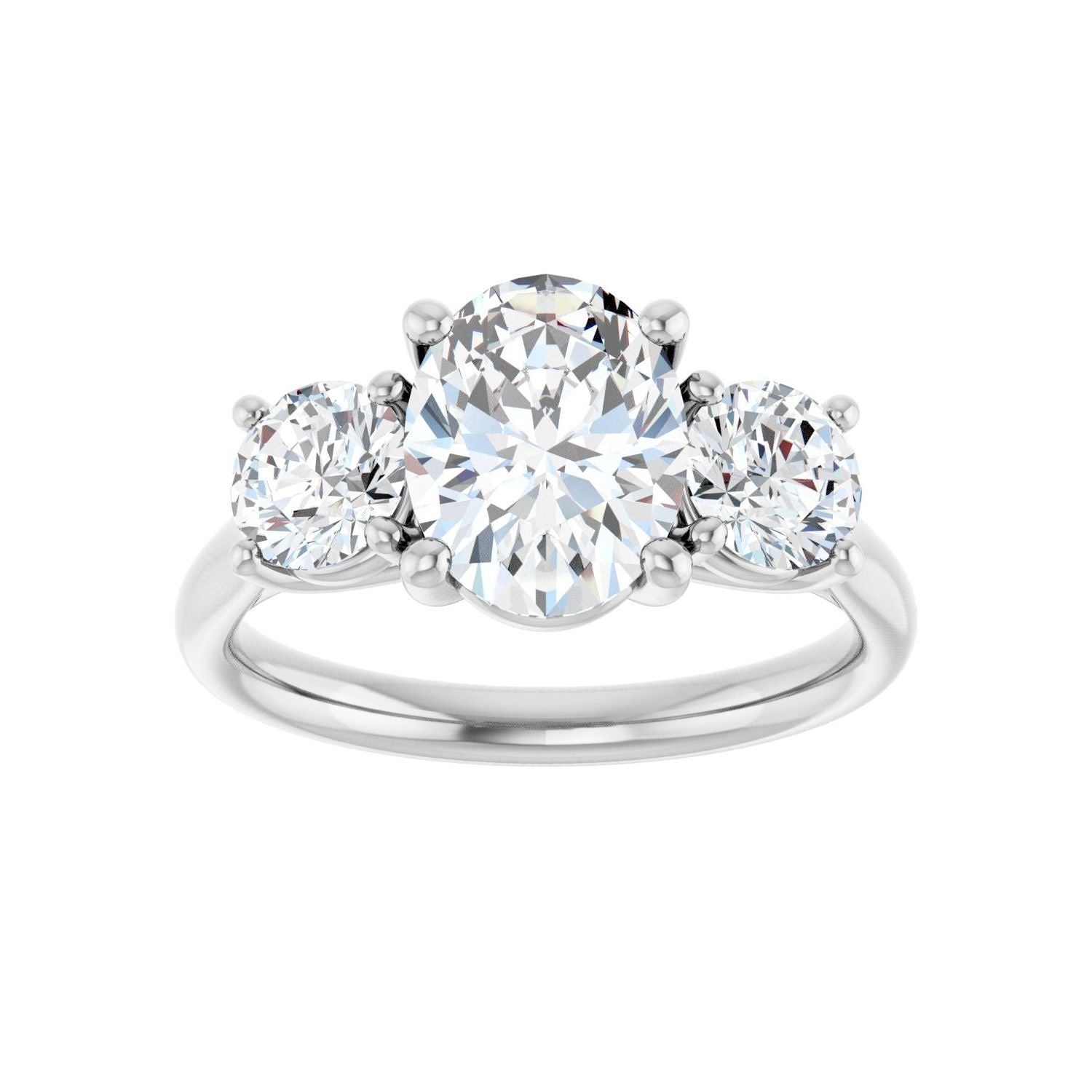Oval Three-Stone Engagement Ring | Metal Type=14K White Gold | Center Stone Size=2 CT | Image 3