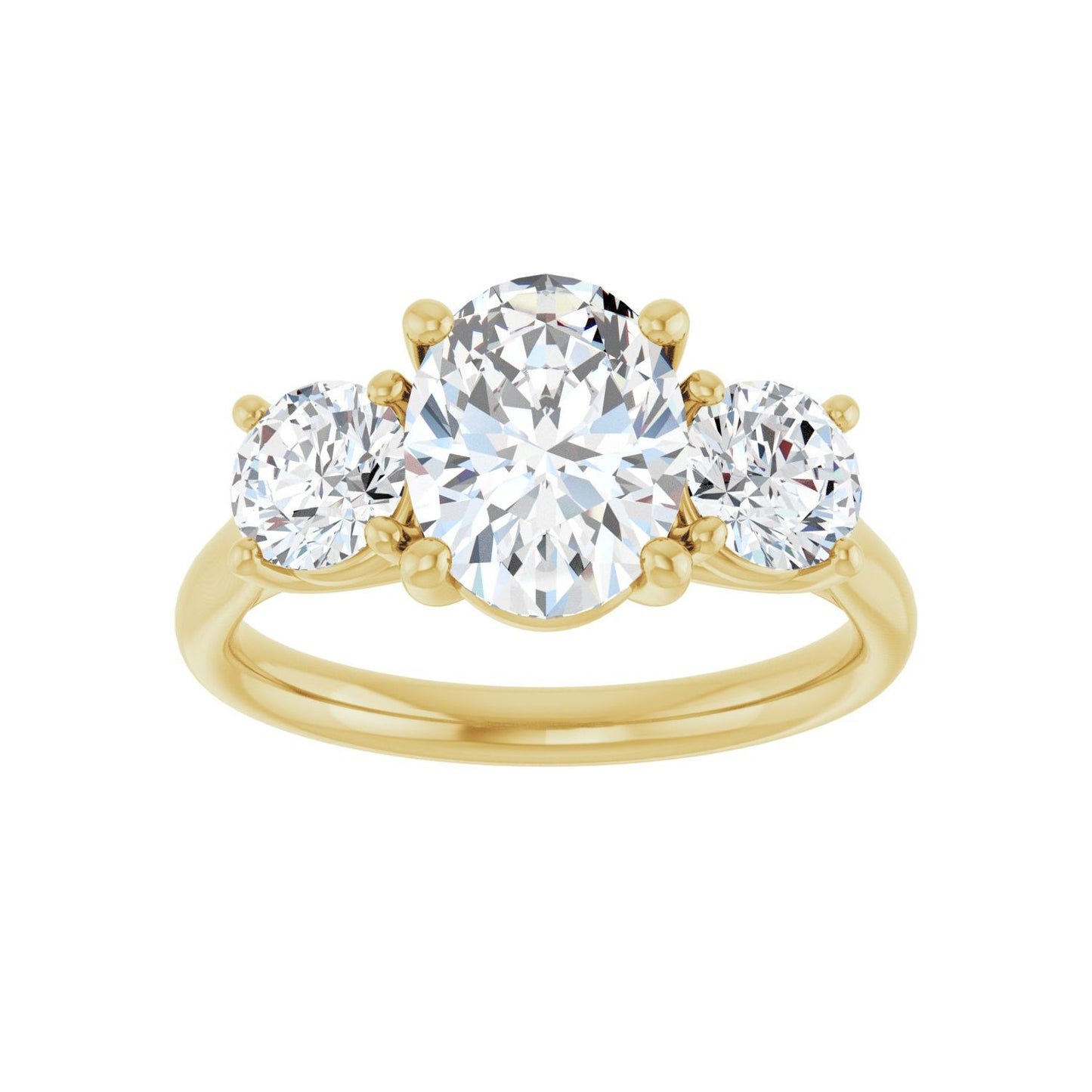 Oval Three-Stone Engagement Ring | Metal Type=14K Yellow Gold | Center Stone Size=2 CT | Image 3