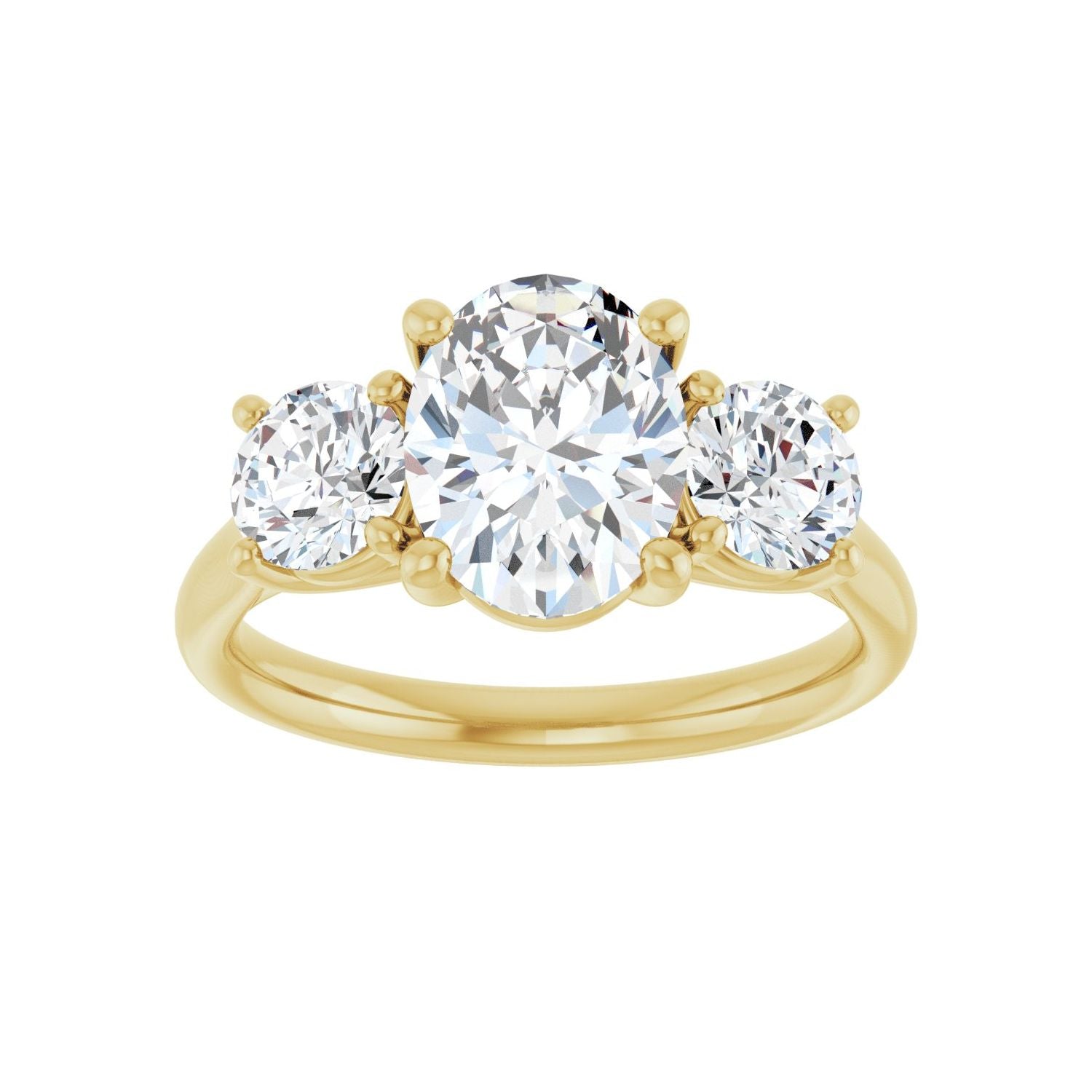 Oval Three-Stone Engagement Ring | Metal Type=14K Yellow Gold | Center Stone Size=2 CT | Image 3