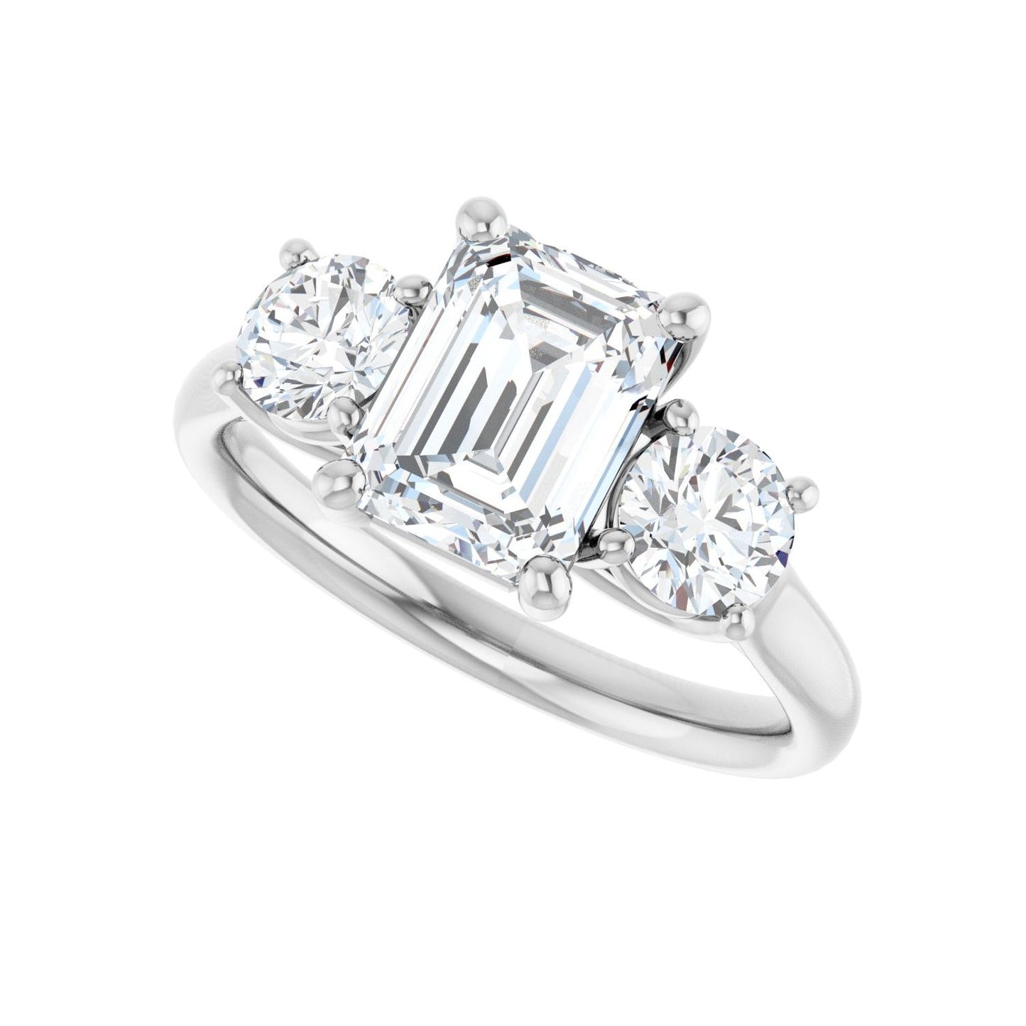Emerald Three-Stone Engagement Ring | Metal Type=14K White Gold | Center Stone Size=2 CT | Image 5