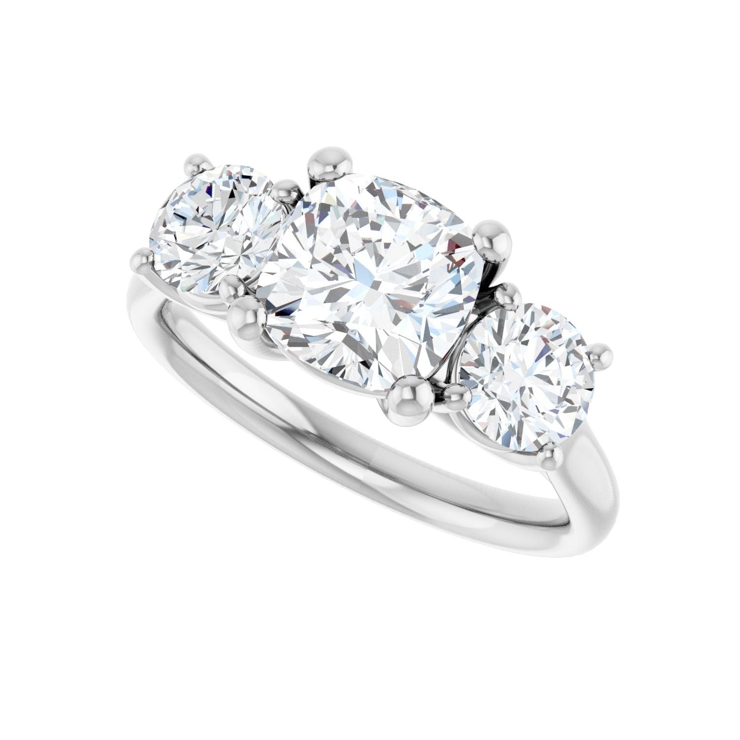 Cushion Three-Stone Engagement Ring | Metal Type=14K White Gold | Center Stone Size=2 CT | Image 5