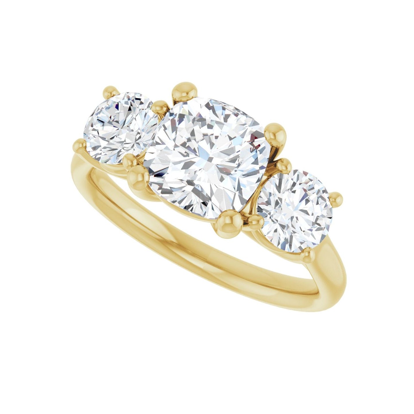 Cushion Three-Stone Engagement Ring | Metal Type=14K Yellow Gold | Center Stone Size=2 CT | Image 5