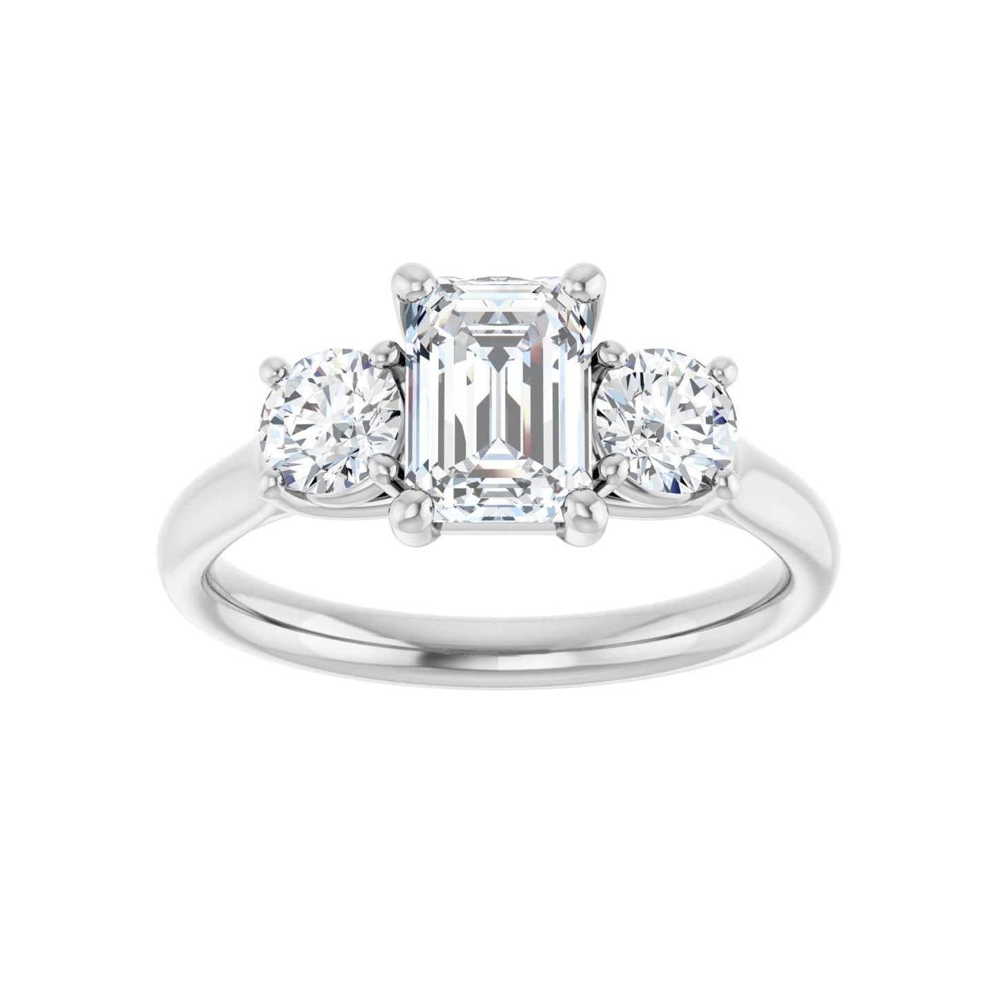 Emerald Three-Stone Engagement Ring | Metal Type=14K White Gold | Center Stone Size=1.5 CT | Image 3