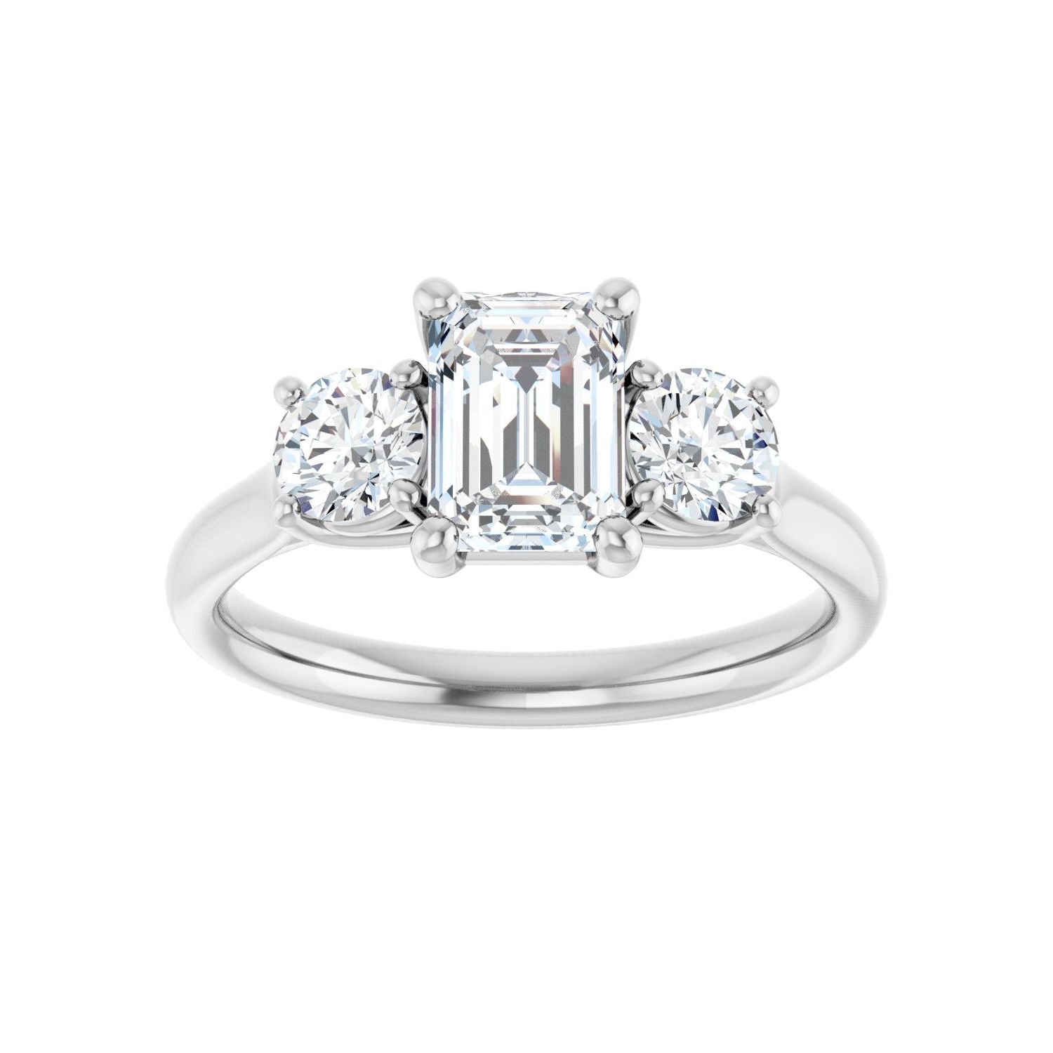 Emerald Three-Stone Engagement Ring | Metal Type=14K White Gold | Center Stone Size=1.5 CT | Image 3