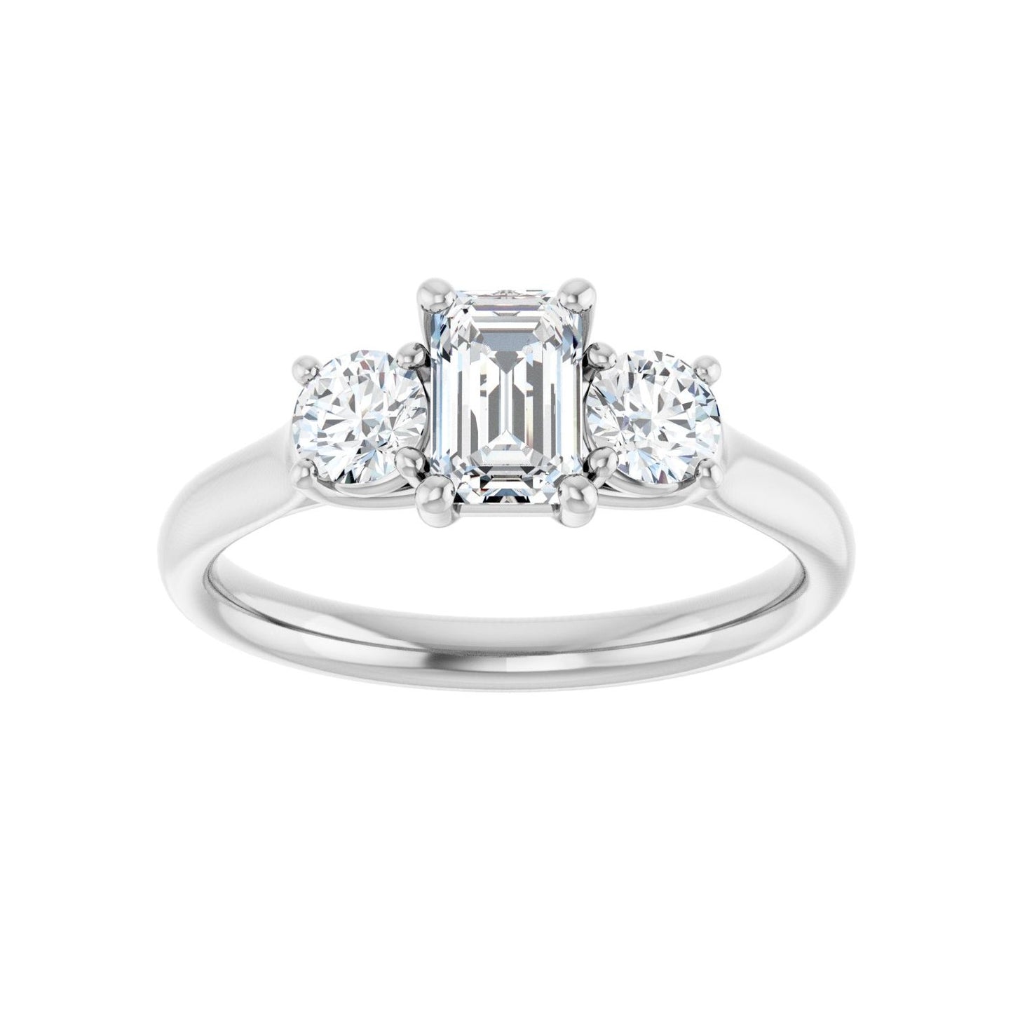 Emerald Three-Stone Engagement Ring | Metal Type=14K White Gold | Center Stone Size=1 CT | Image 3