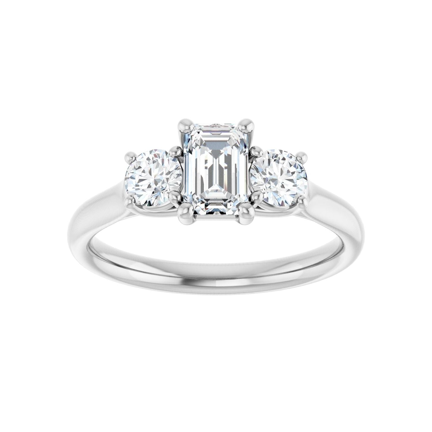 Emerald Three-Stone Engagement Ring | Metal Type=14K White Gold | Center Stone Size=1 CT | Image 3