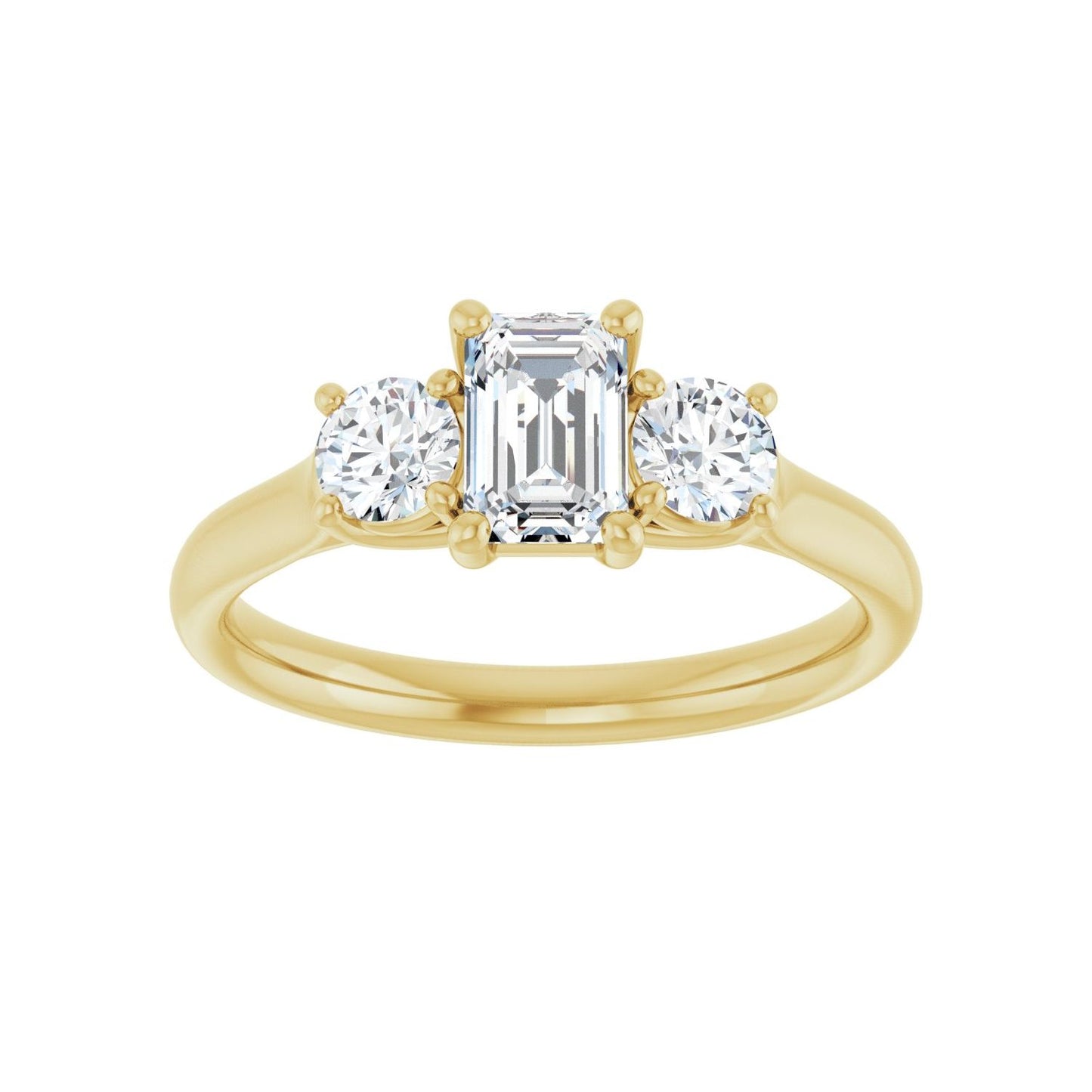 Emerald Three-Stone Engagement Ring | Metal Type=14K Yellow Gold | Center Stone Size=1 CT | Image 3