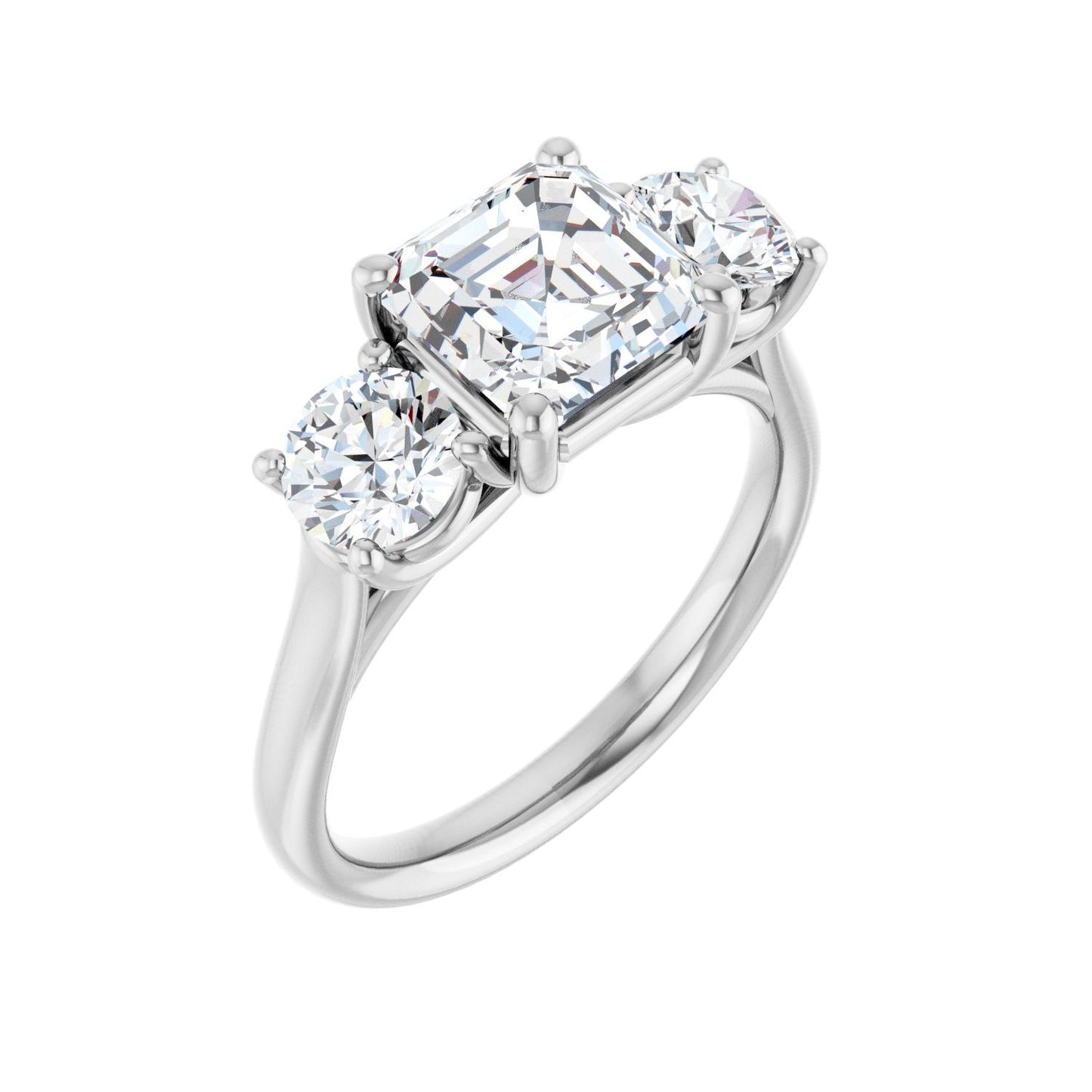 Asscher Three-Stone Engagement Ring | Metal Type=14K White Gold | Center Stone Size=2 CT | Image 1