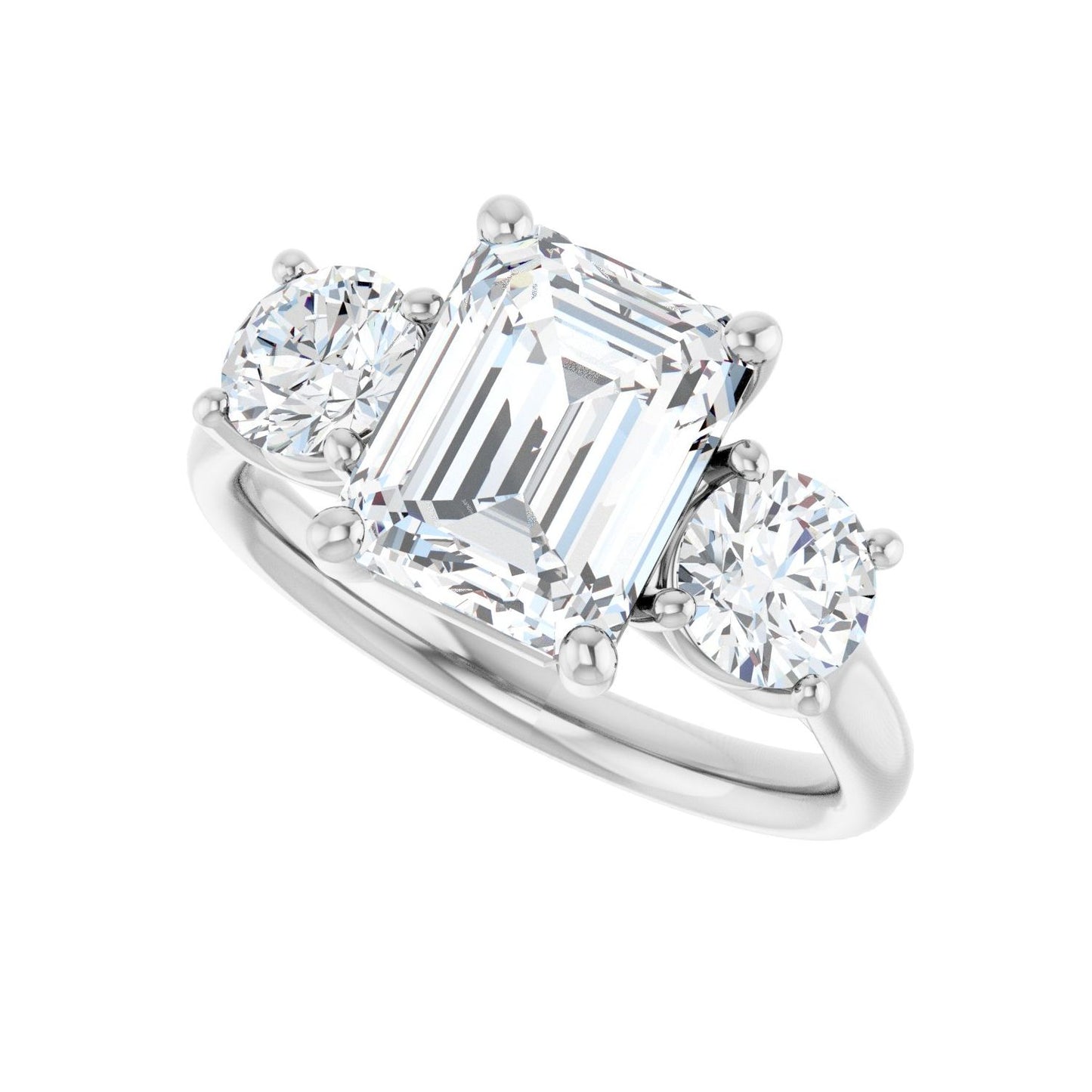 Emerald Three-Stone Engagement Ring | Metal Type=14K White Gold | Center Stone Size=2.5 CT | Image 5