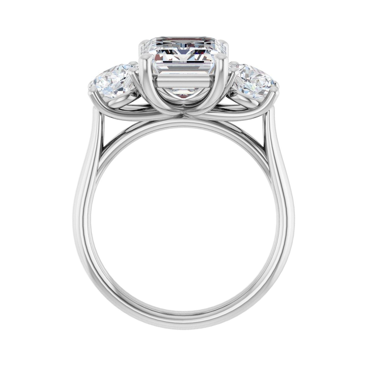 Emerald Three-Stone Engagement Ring | Metal Type=14K White Gold | Center Stone Size=3 CT | Image 2