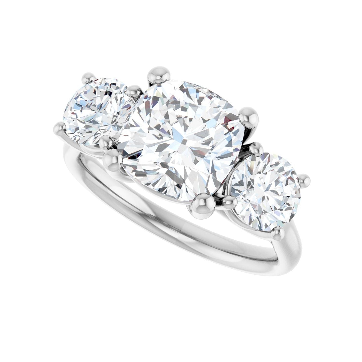 Cushion Three-Stone Engagement Ring | Metal Type=14K White Gold | Center Stone Size=3 CT | Image 5