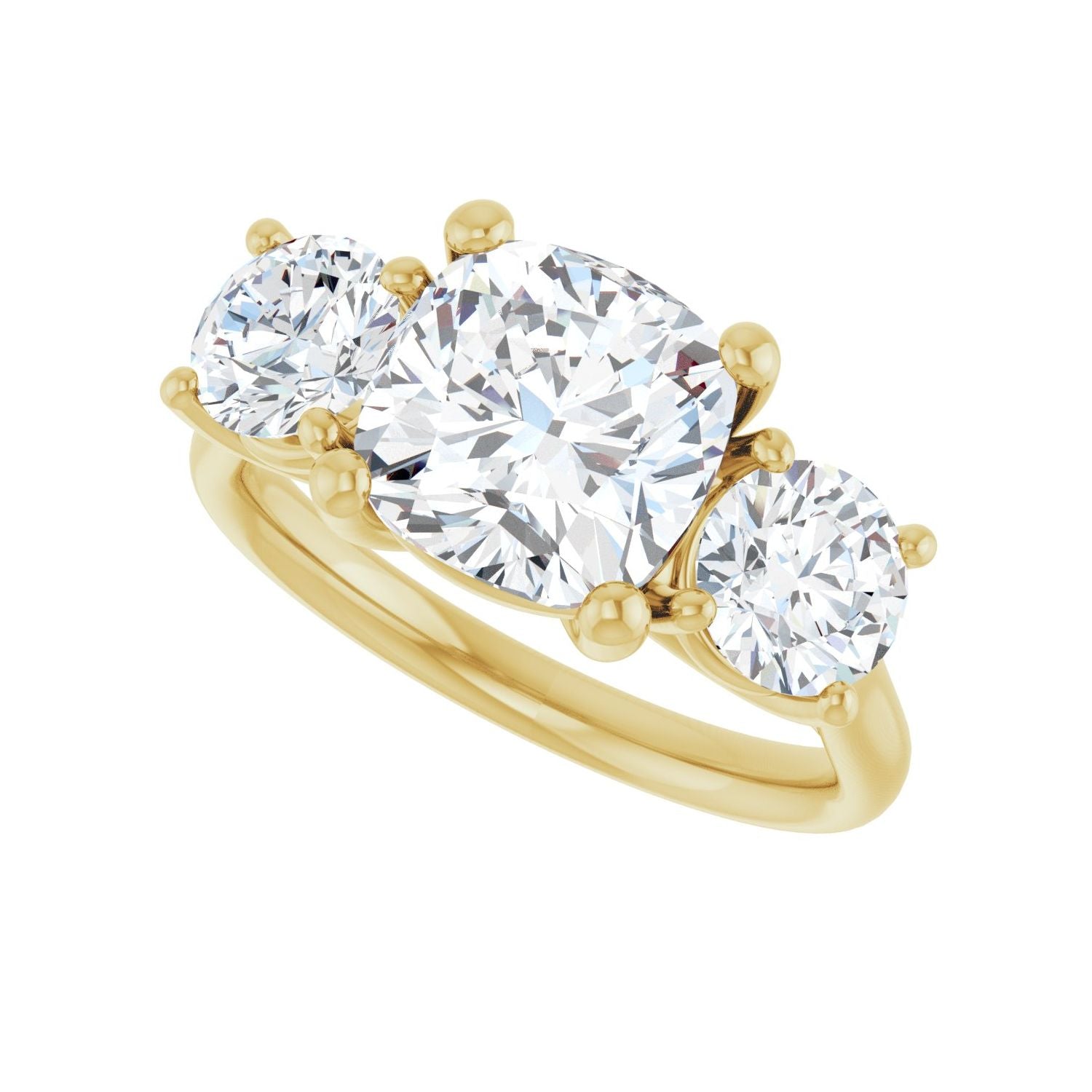 Cushion Three-Stone Engagement Ring | Metal Type=14K Yellow Gold | Center Stone Size=3 CT | Image 5