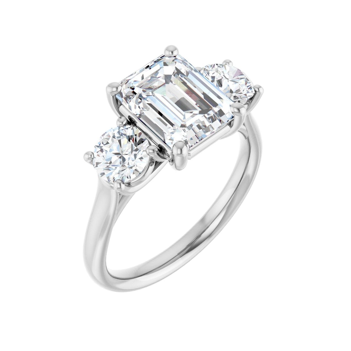 Emerald Three-Stone Engagement Ring | Metal Type=14K White Gold | Center Stone Size=2.5 CT | Image 1
