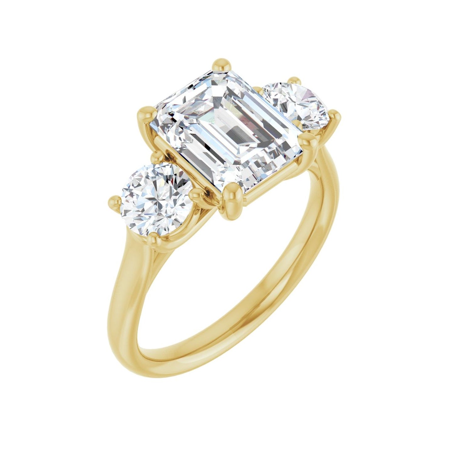 Emerald Three-Stone Engagement Ring | Metal Type=14K Yellow Gold | Center Stone Size=2.5 CT | Image 1