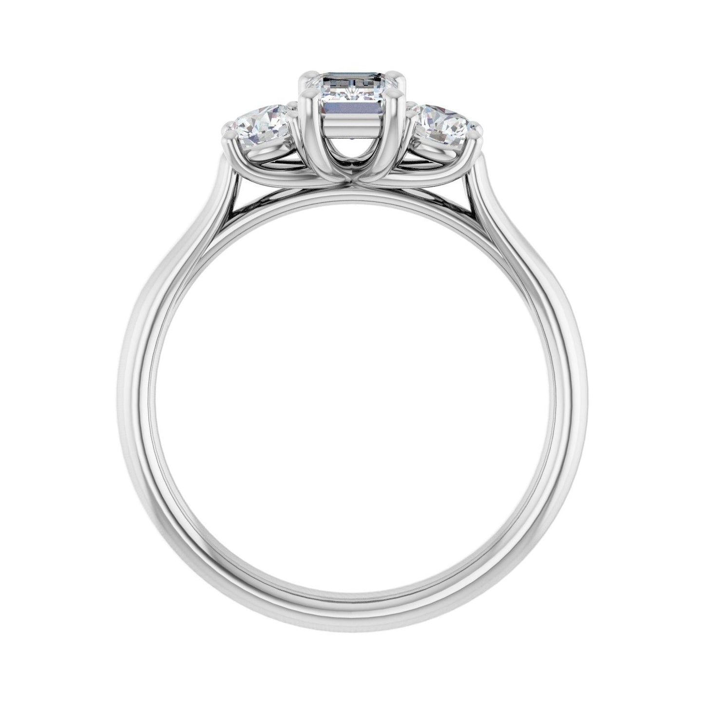 Emerald Three-Stone Engagement Ring | Metal Type=14K White Gold | Center Stone Size=1 CT | Image 2
