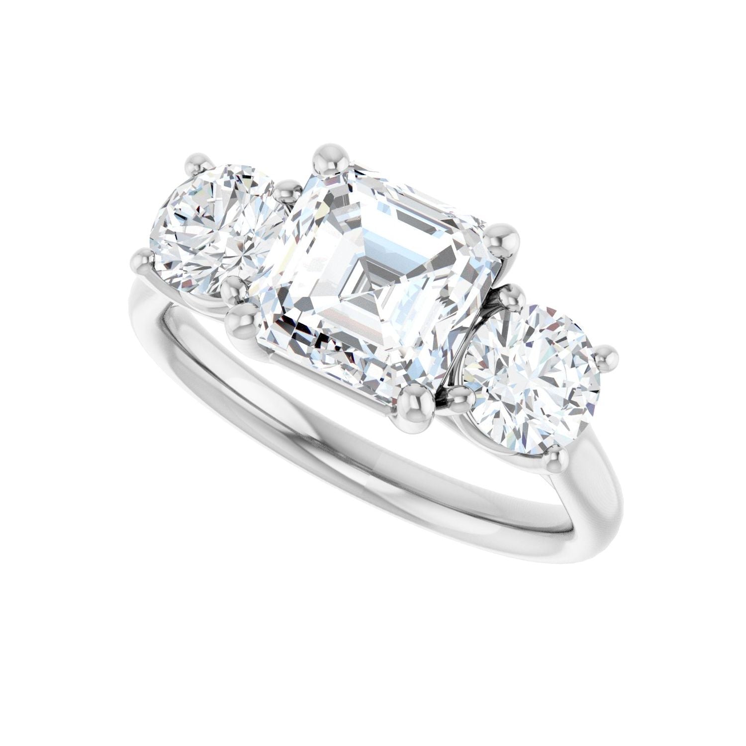 Asscher Three-Stone Engagement Ring | Metal Type=14K White Gold | Center Stone Size=2 CT | Image 5