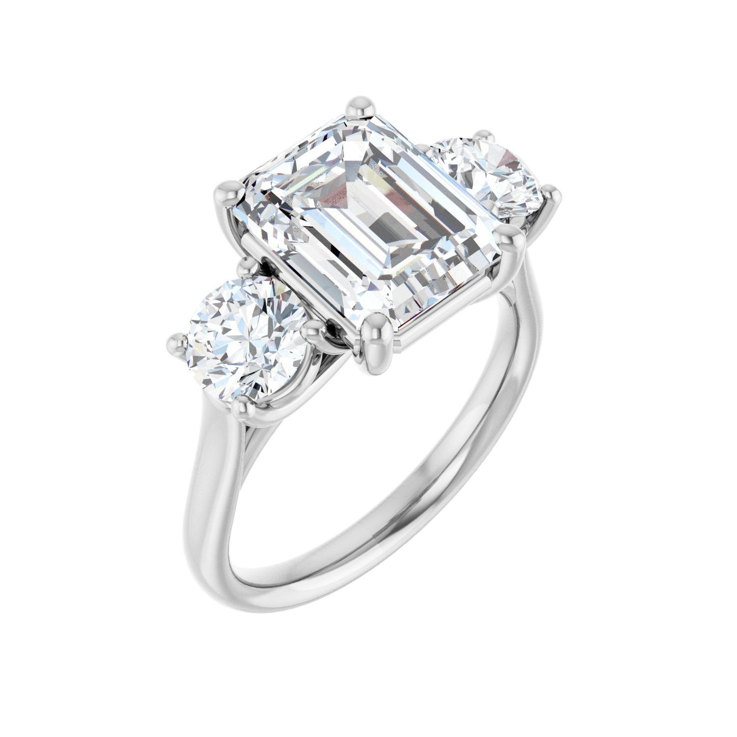 Emerald Three-Stone Engagement Ring | Metal Type=14K White Gold | Center Stone Size=3 CT | Image 1