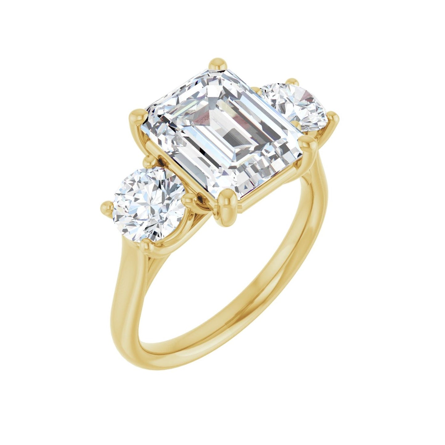 Emerald Three-Stone Engagement Ring | Metal Type=14K Yellow Gold | Center Stone Size=3 CT | Image 1