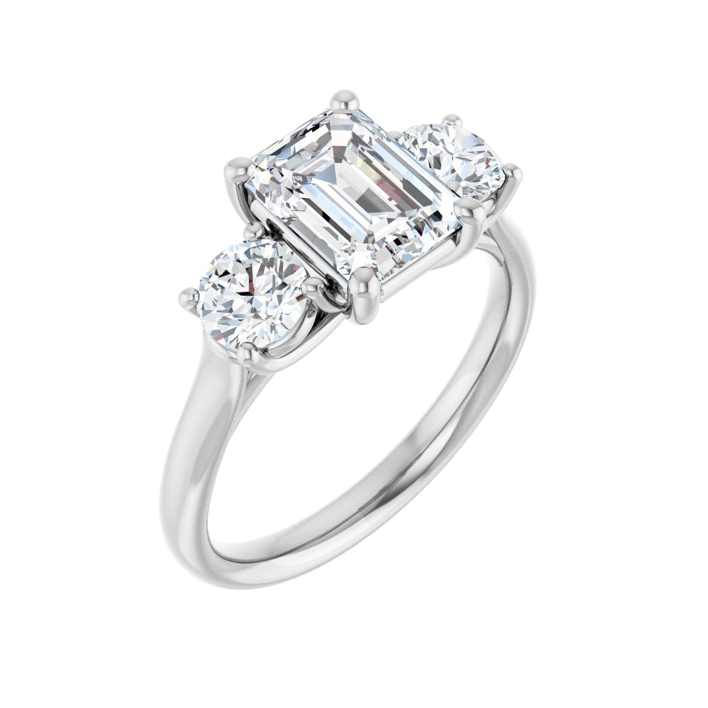 Emerald Three-Stone Engagement Ring | Metal Type=14K White Gold | Center Stone Size=2 CT | Image 1