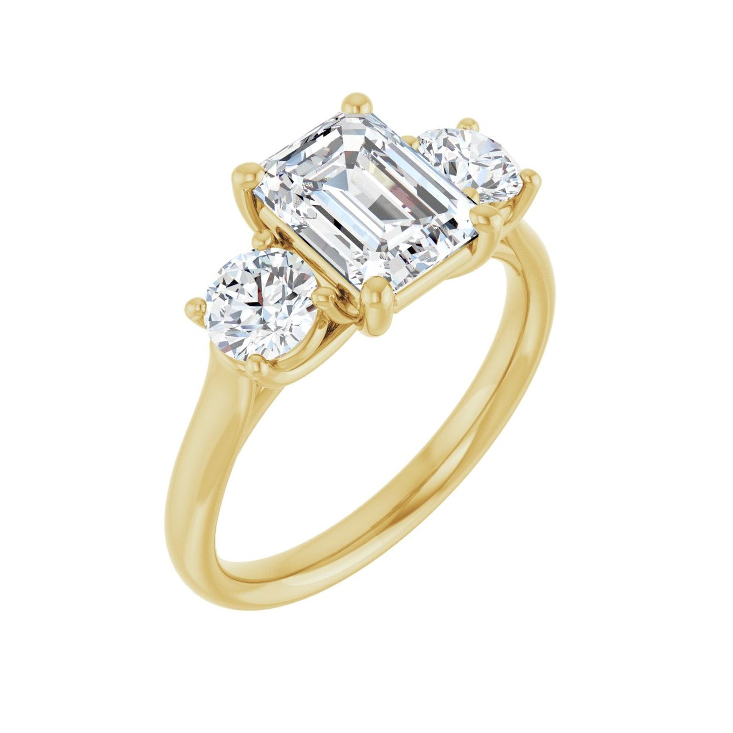 Emerald Three-Stone Engagement Ring | Metal Type=14K Yellow Gold | Center Stone Size=2 CT | Image 1