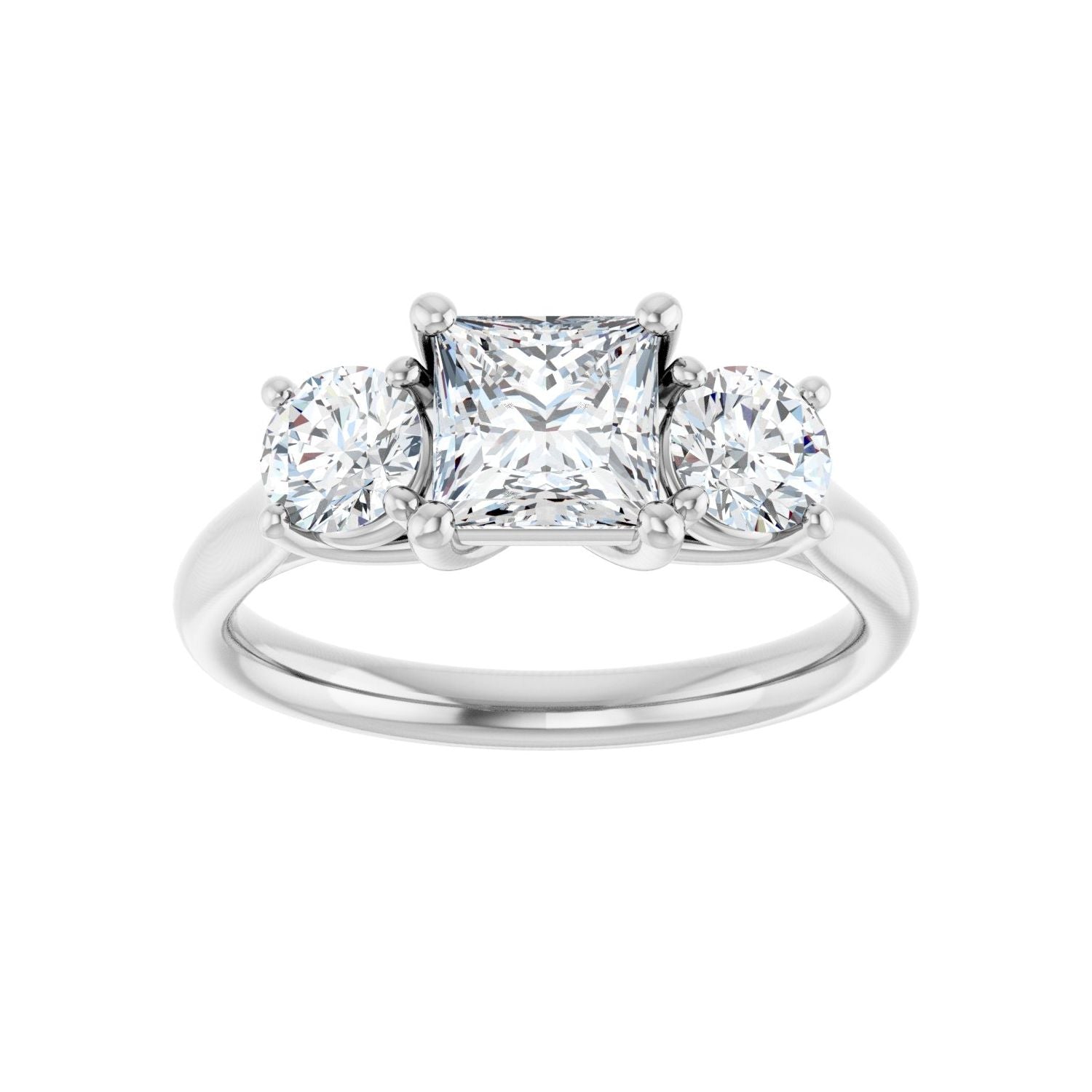 Square Three-Stone Engagement Ring | Metal Type=14K White Gold | Center Stone Size=1 CT | Image 3