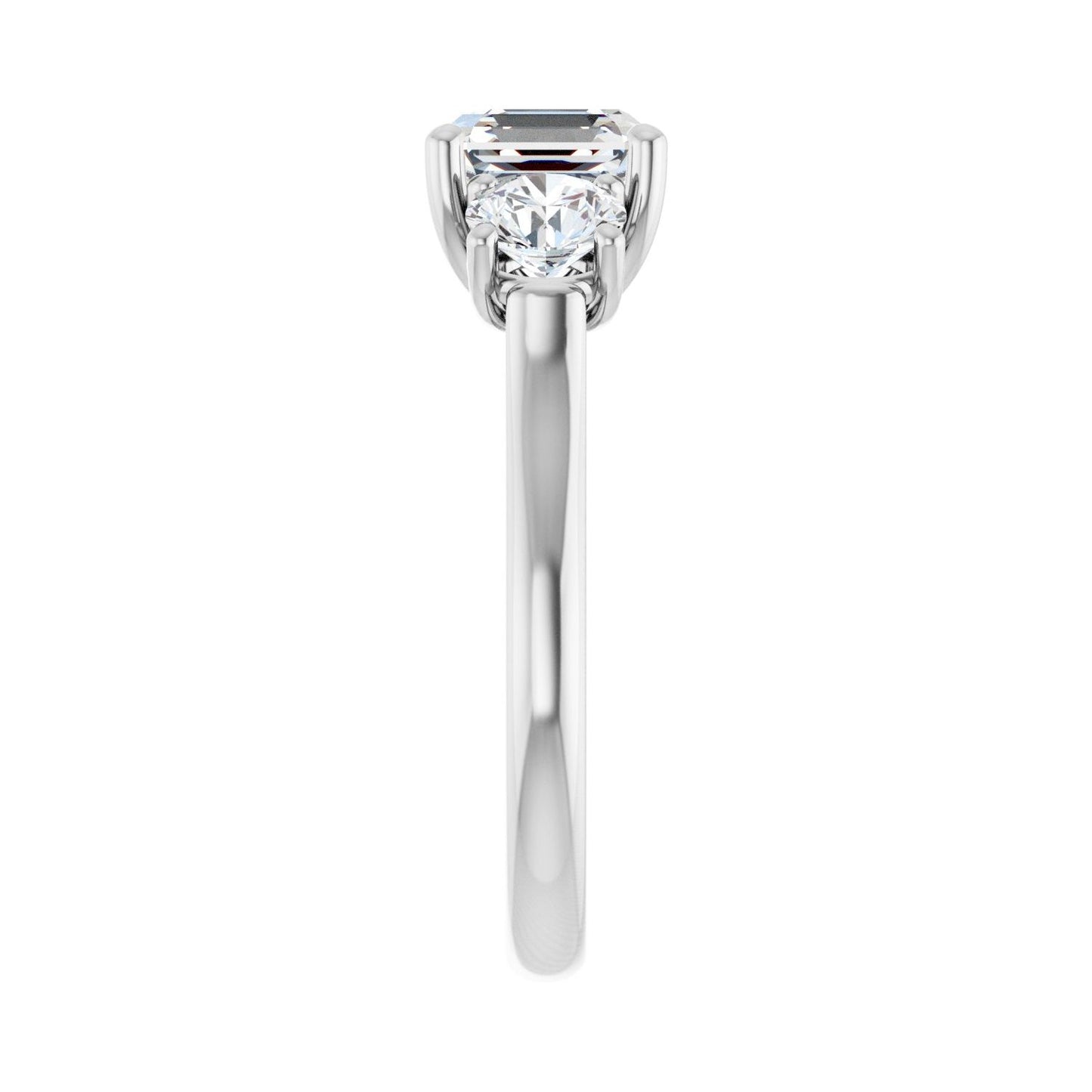 Asscher Three-Stone Engagement Ring | Metal Type=14K White Gold | Center Stone Size=2 CT | Image 4
