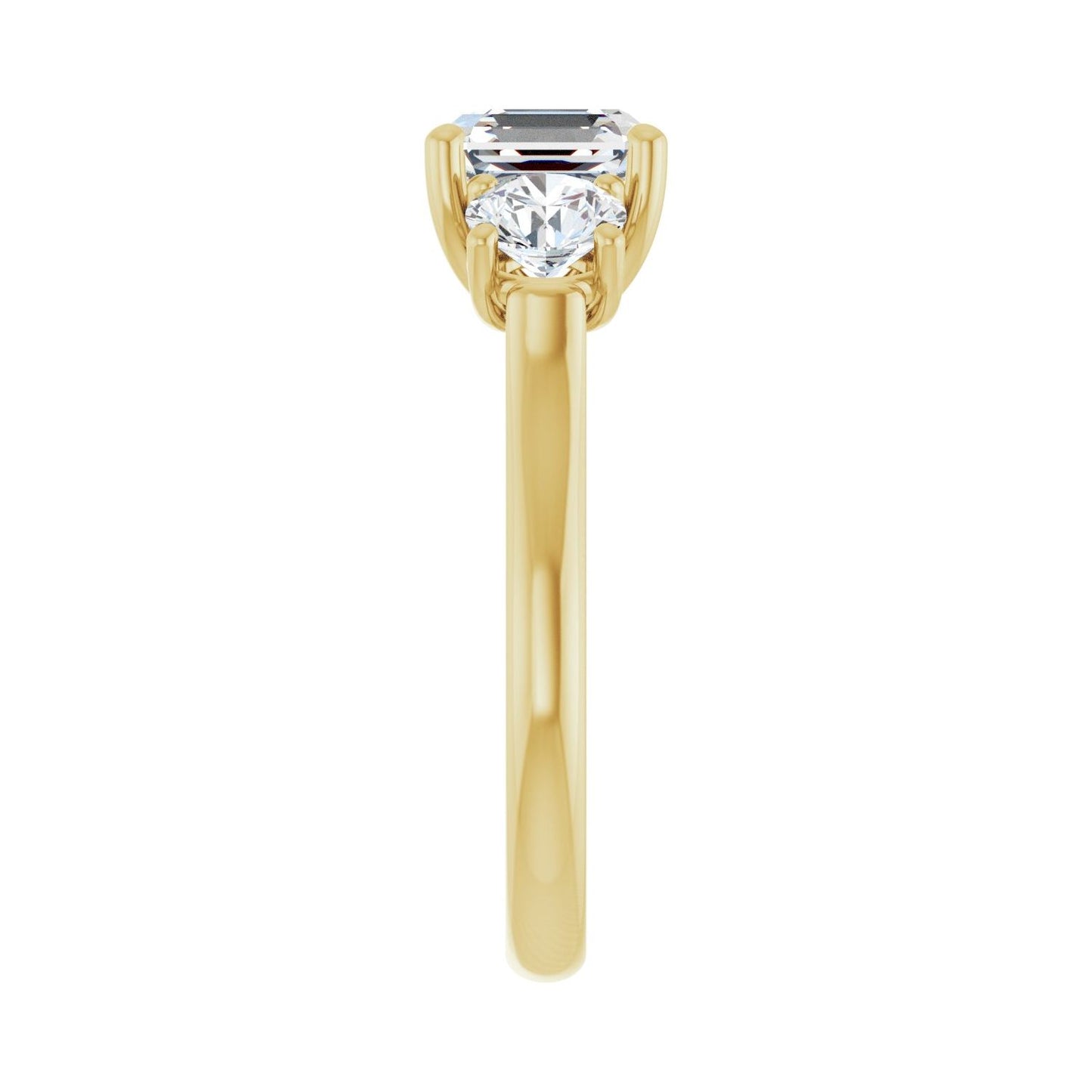 Asscher Three-Stone Engagement Ring | Metal Type=14K Yellow Gold | Center Stone Size=2 CT | Image 4