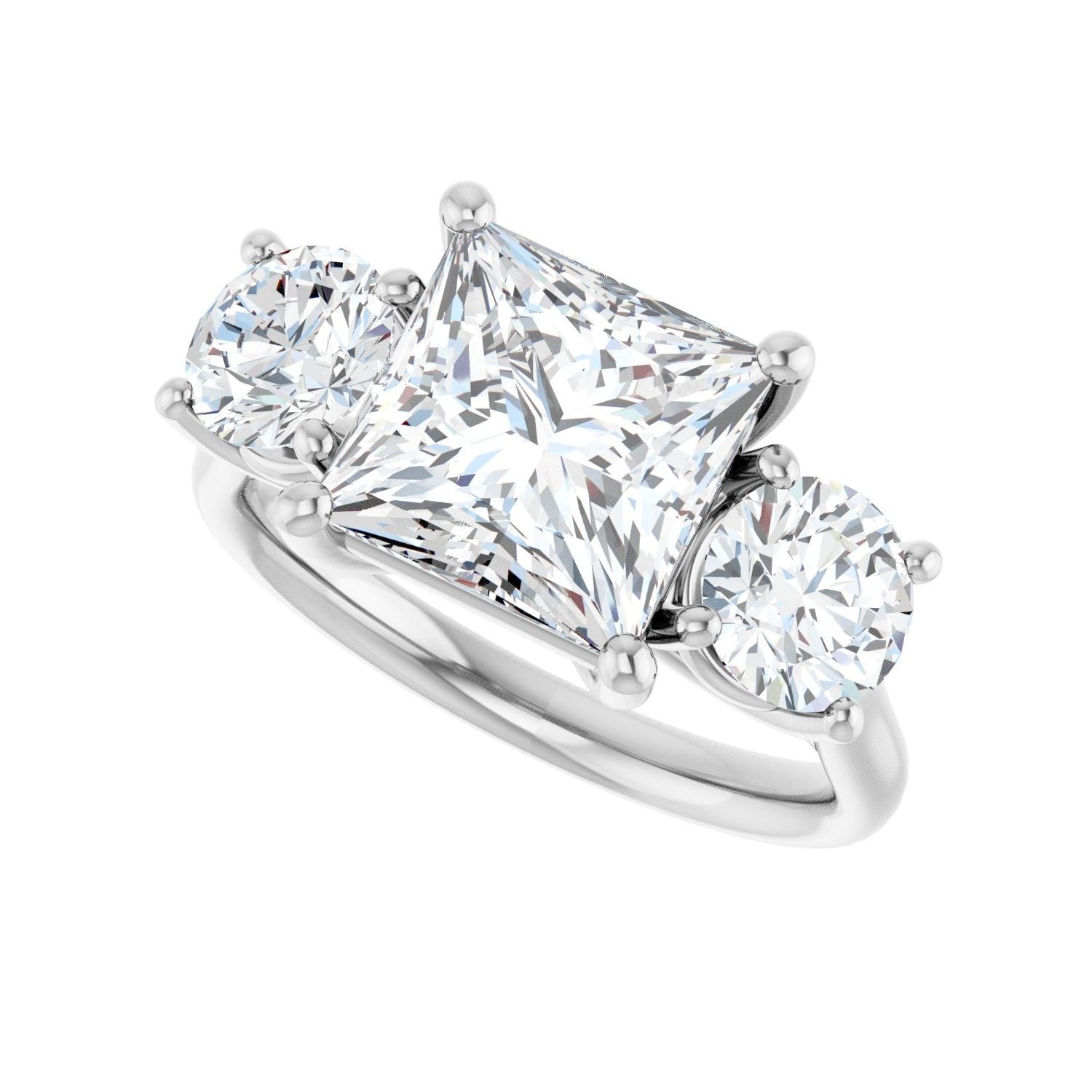 Square Three-Stone Engagement Ring | Metal Type=14K White Gold | Center Stone Size=3 CT | Image 5