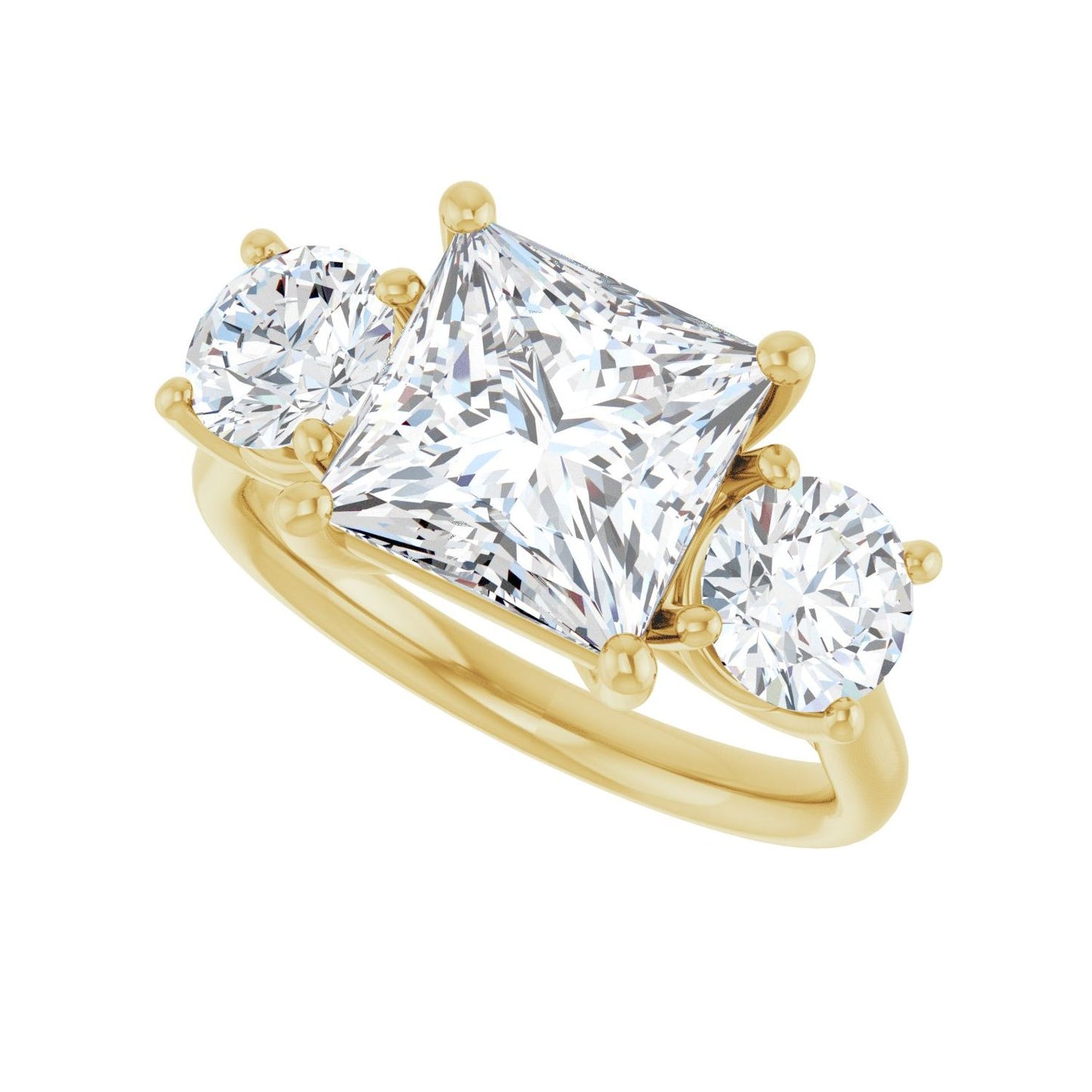 Square Three-Stone Engagement Ring | Metal Type=14K Yellow Gold | Center Stone Size=3 CT | Image 5