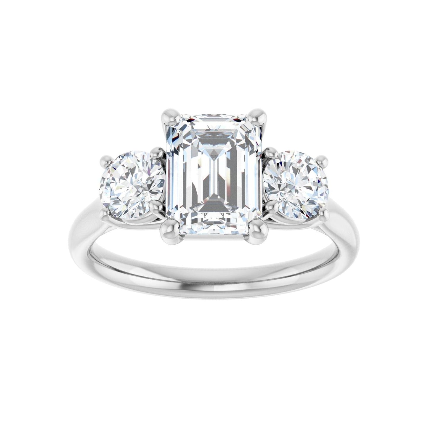 Emerald Three-Stone Engagement Ring | Metal Type=14K White Gold | Center Stone Size=2 CT | Image 3