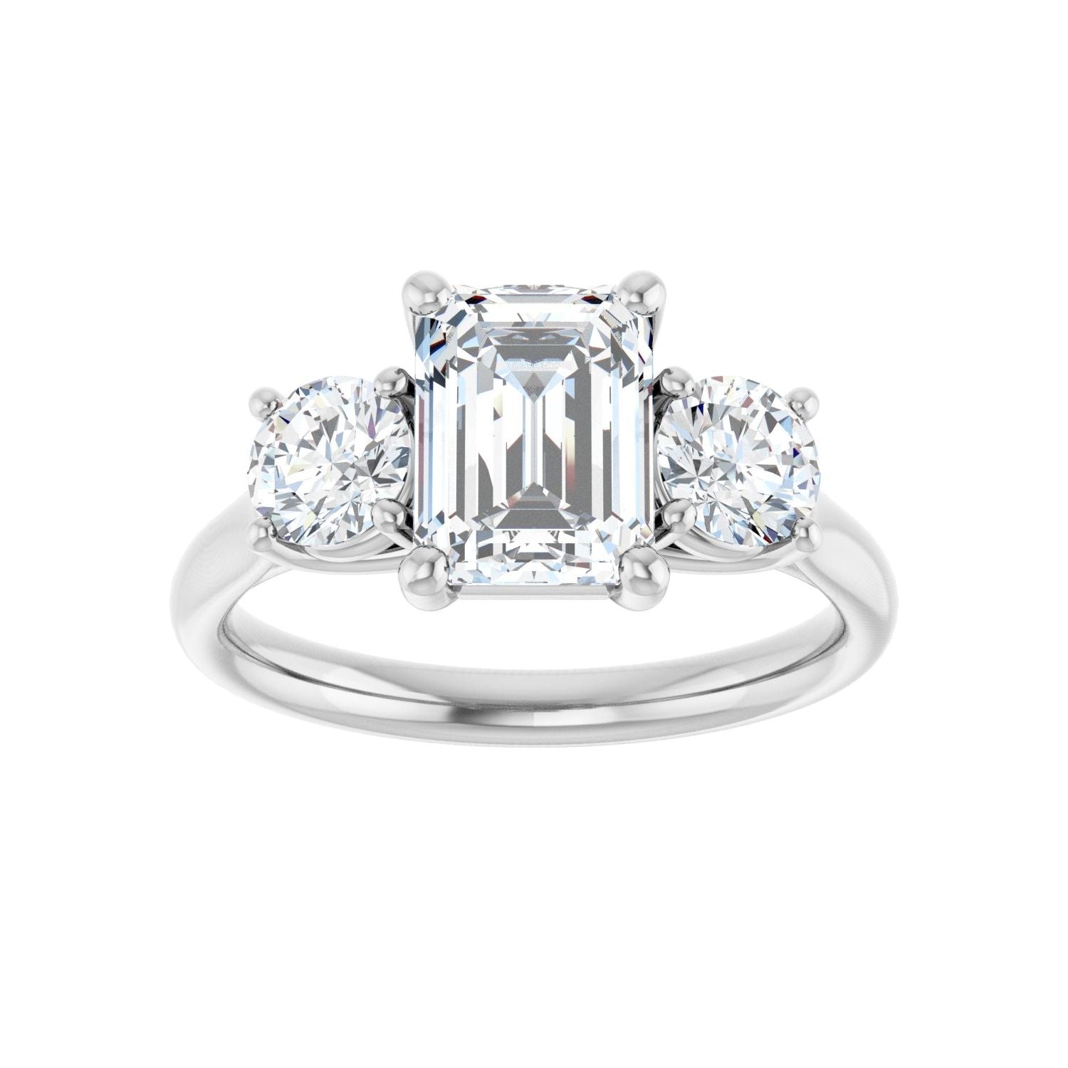 Emerald Three-Stone Engagement Ring | Metal Type=14K White Gold | Center Stone Size=2 CT | Image 3