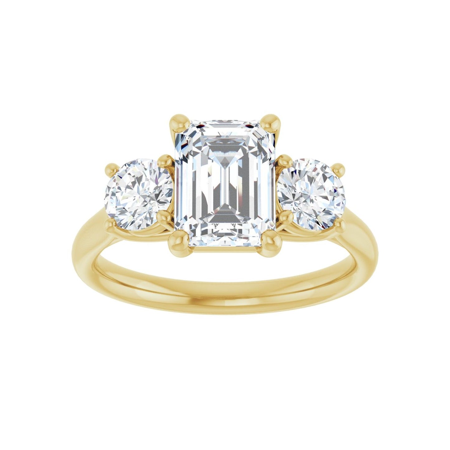Emerald Three-Stone Engagement Ring | Metal Type=14K Yellow Gold | Center Stone Size=2 CT | Image 3