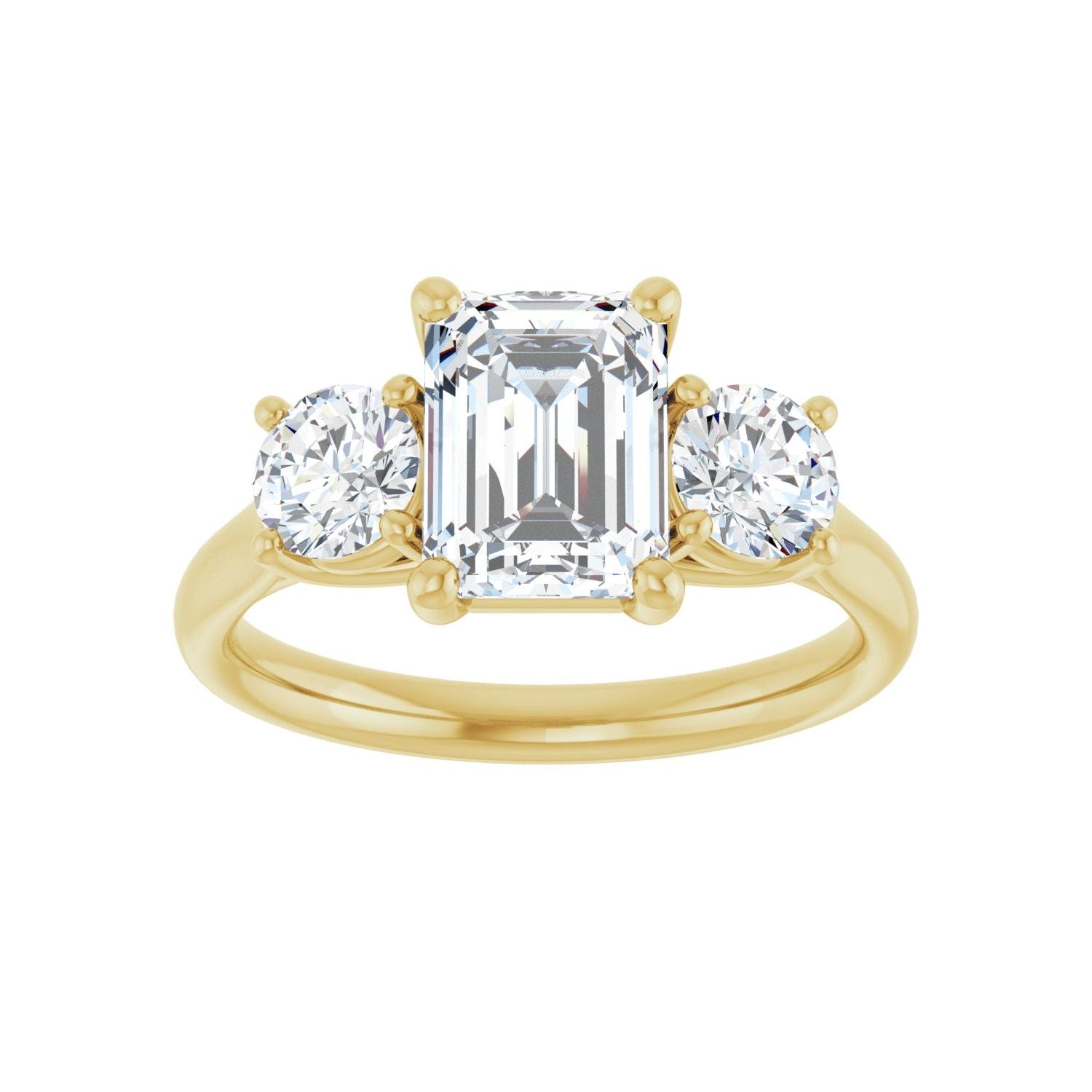 Emerald Three-Stone Engagement Ring | Metal Type=14K Yellow Gold | Center Stone Size=2 CT | Image 3